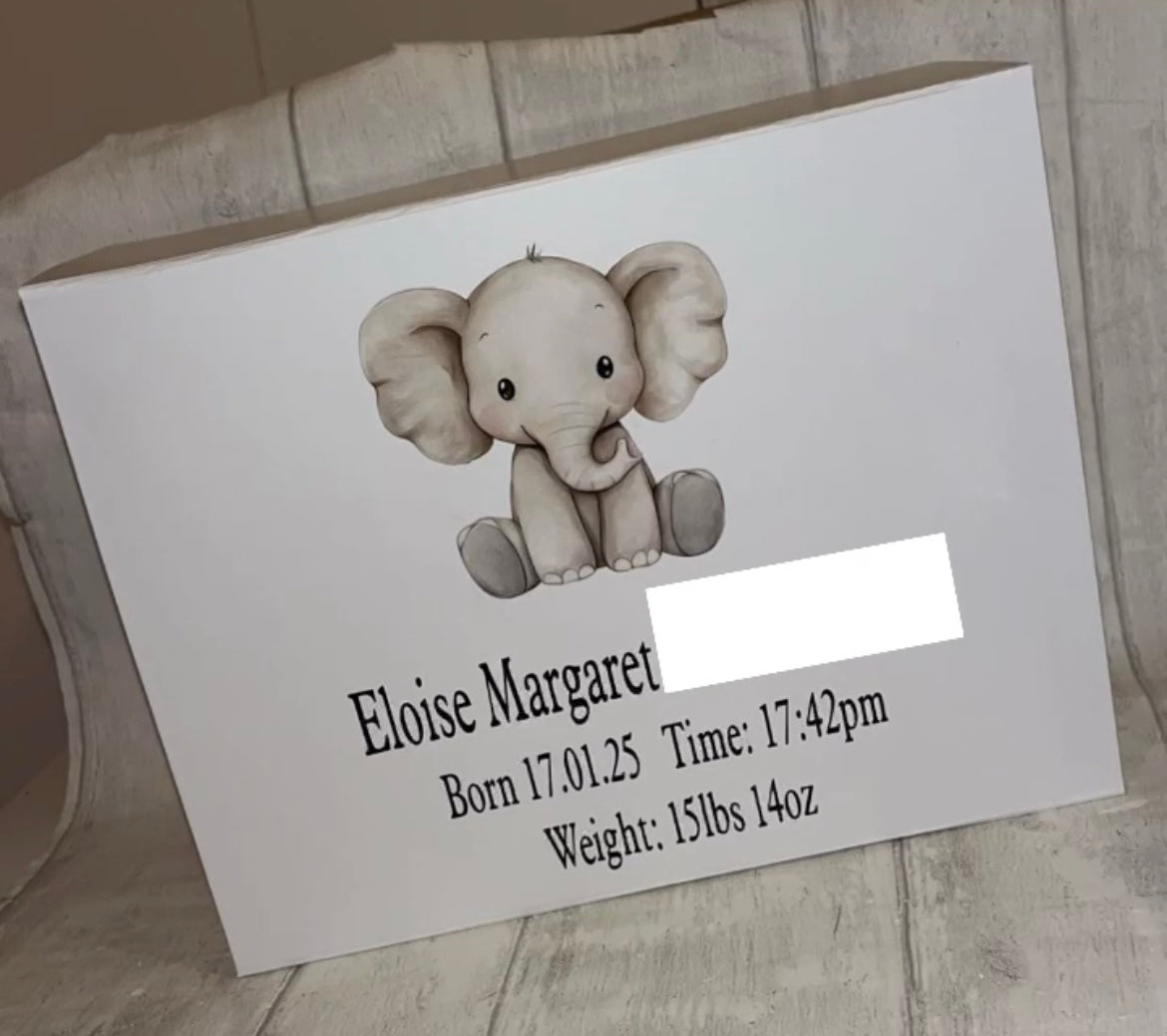 Personalised Born In 2025 Elephant Magnetic Gift/Memory Box