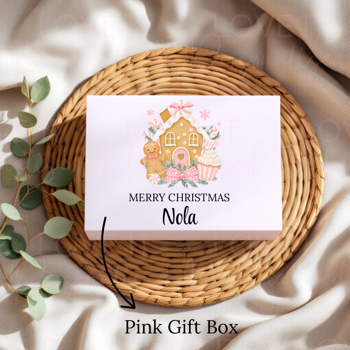 Personalised Christmas Eve Box - Pink/Blue Gingerbread House Design