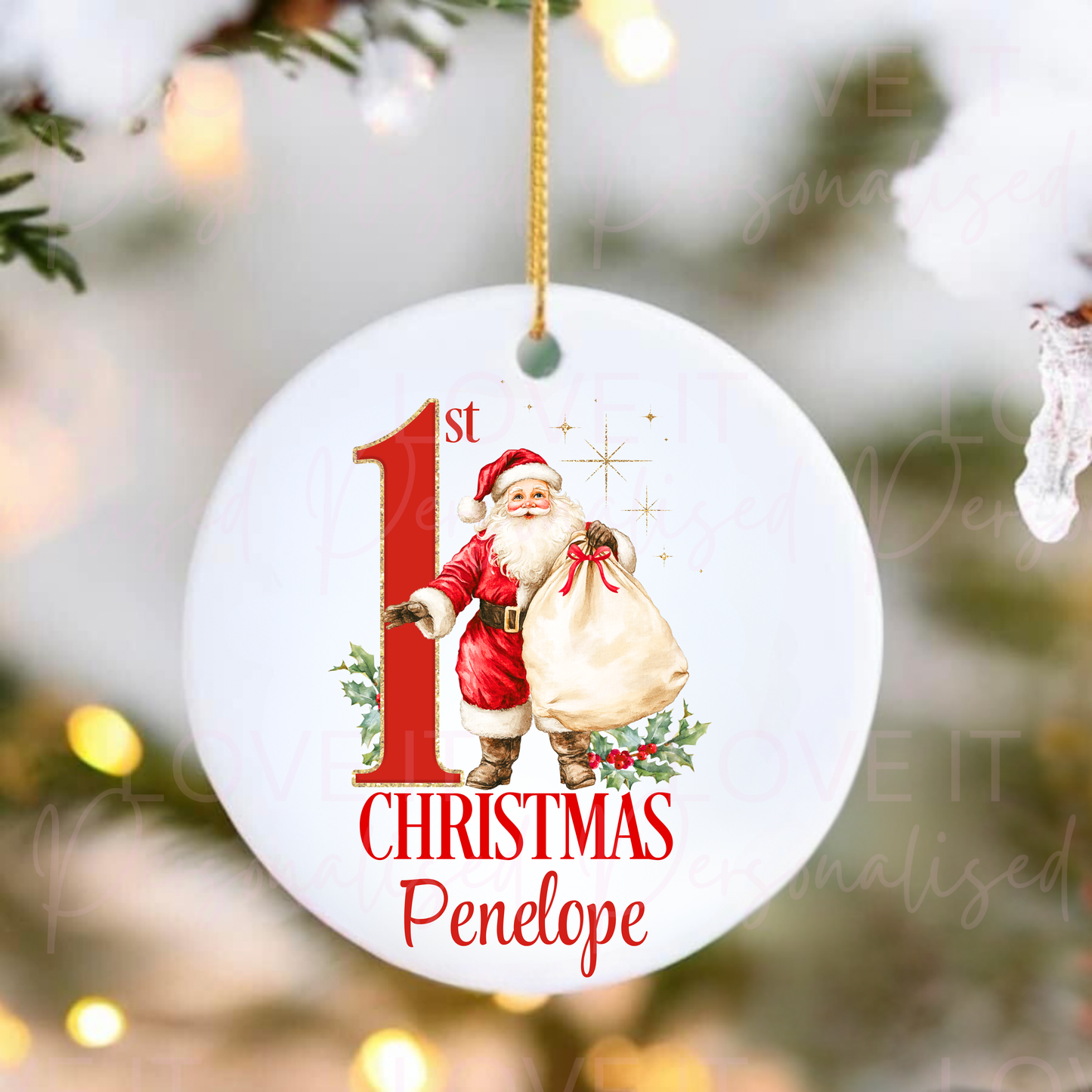 Personalised First Christmas Ceramic Ornament - Santa Design