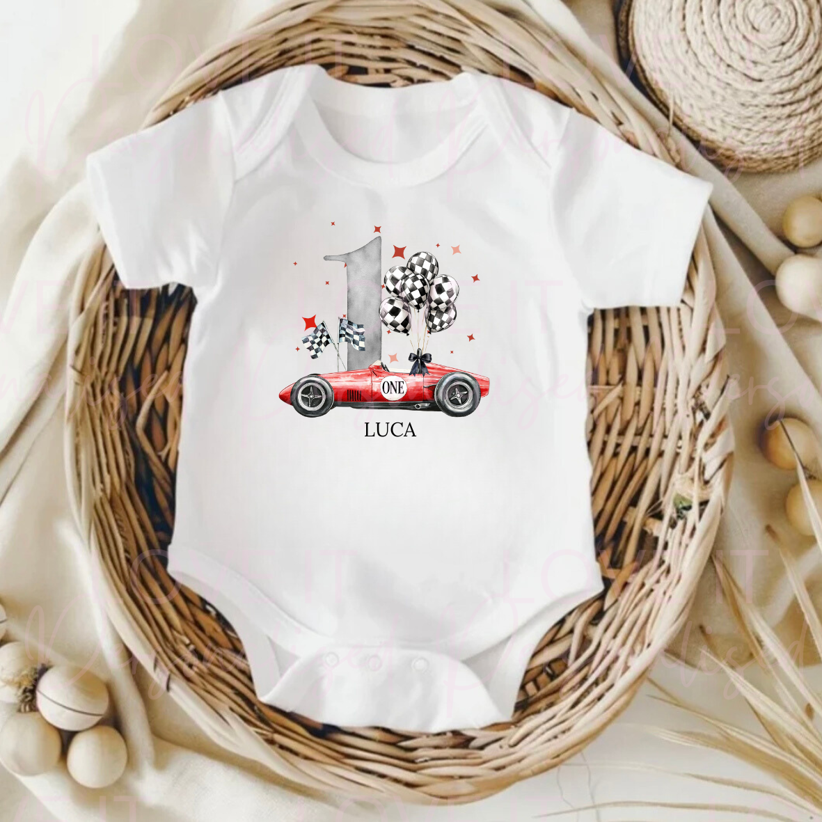 Personalised Car First Birthday Baby Bodysuit