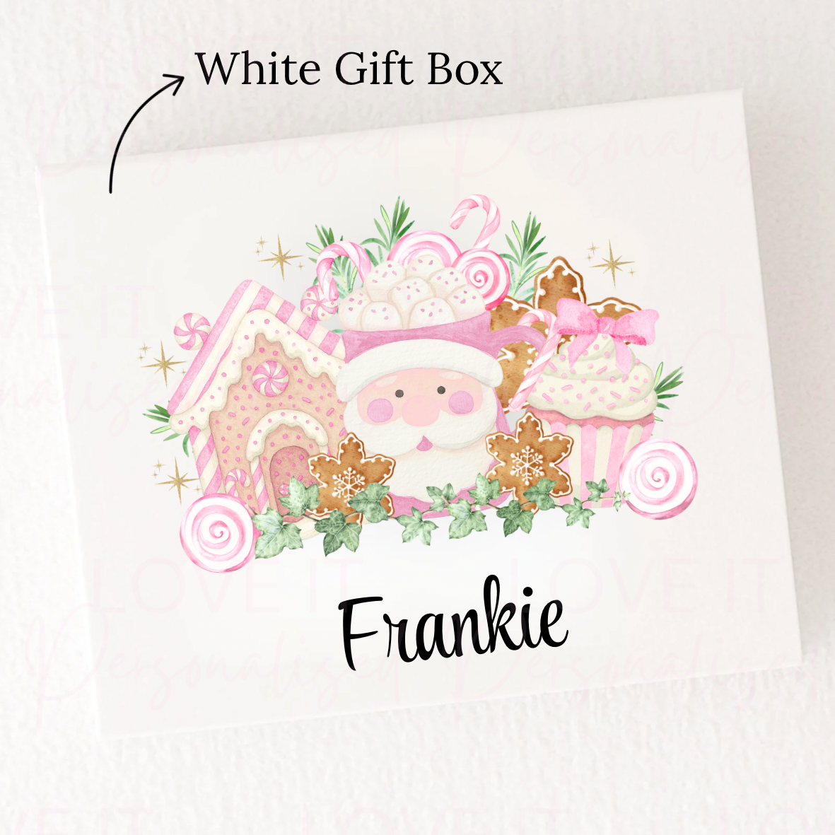 Personalised Christmas Eve Box - Pink/Red Gingerbread Bakery Design