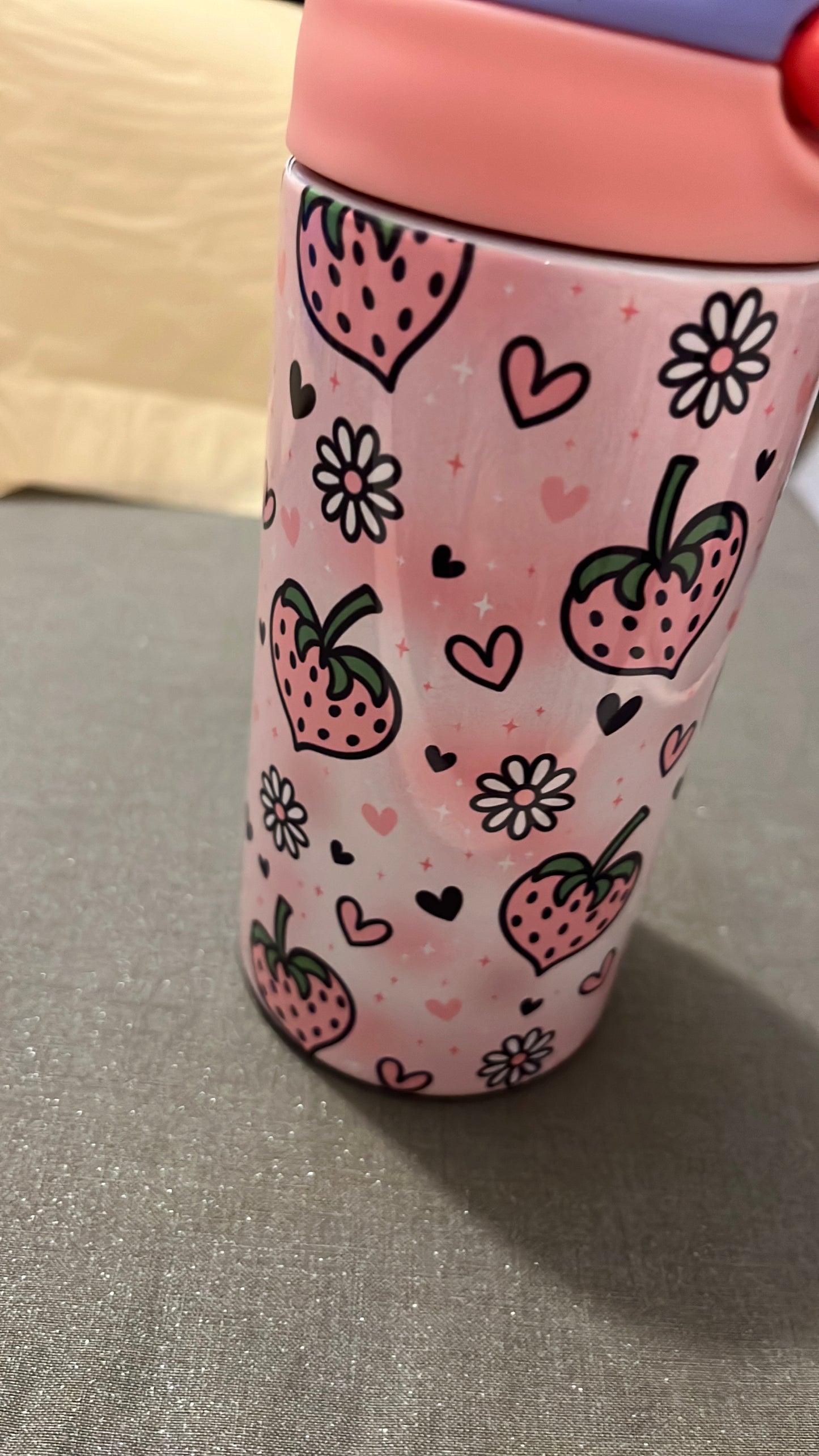 Pink Strawberry Heart Children’s Water Bottle