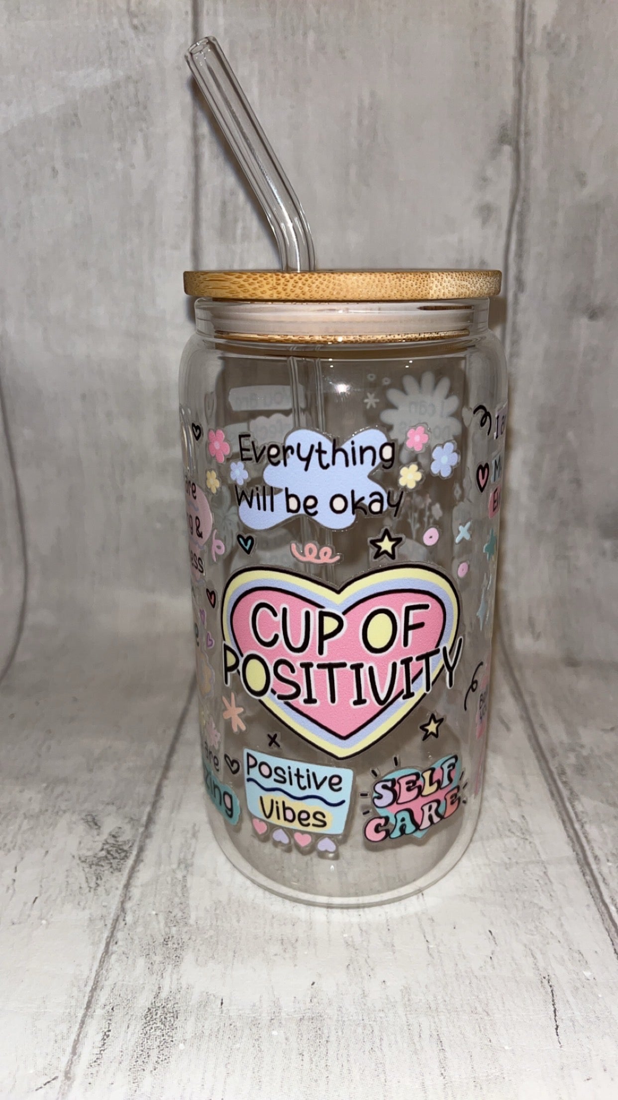 Cup Of Positivity Clear Libbey Glass Can