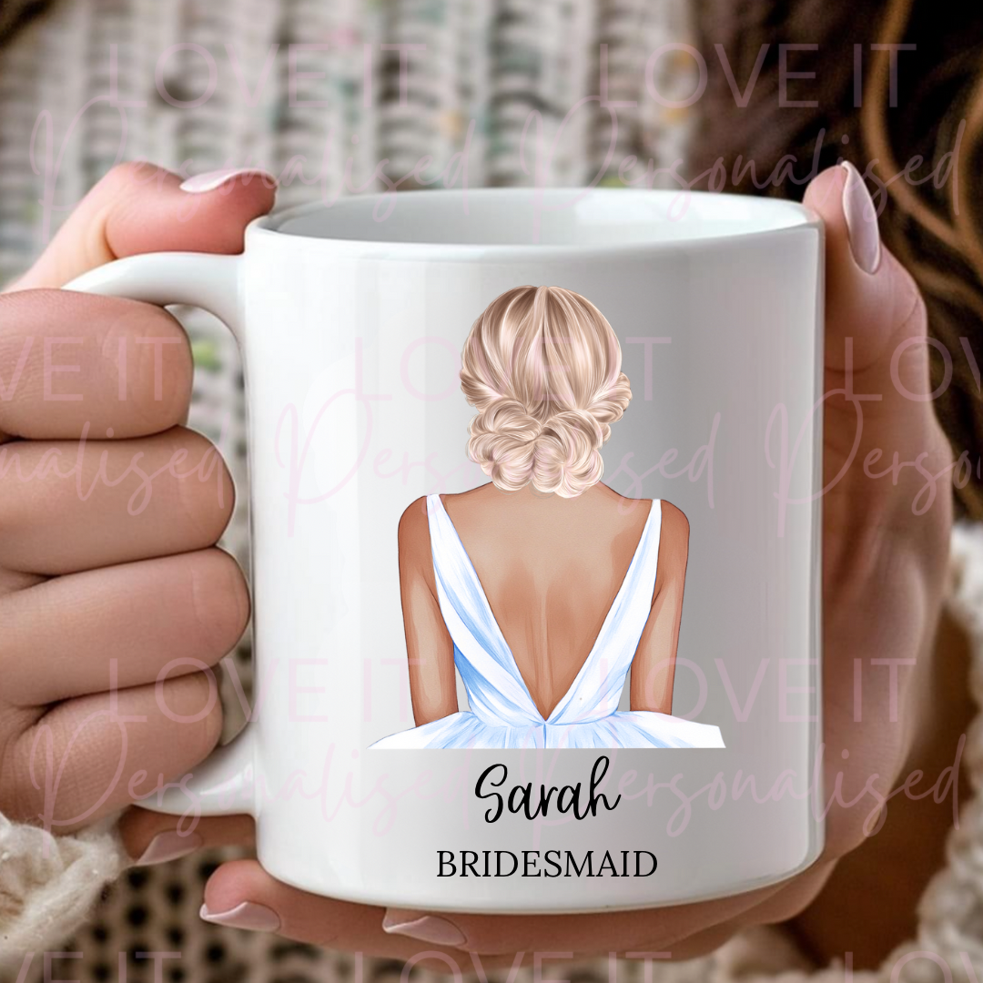 Personalised Bridesmaid Dress Mug- Dress,Hair colour and skin tone changeable