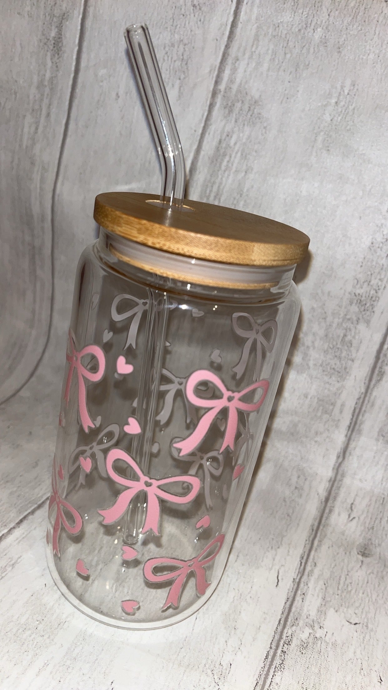 Pink Bow Libbey Glass Can
