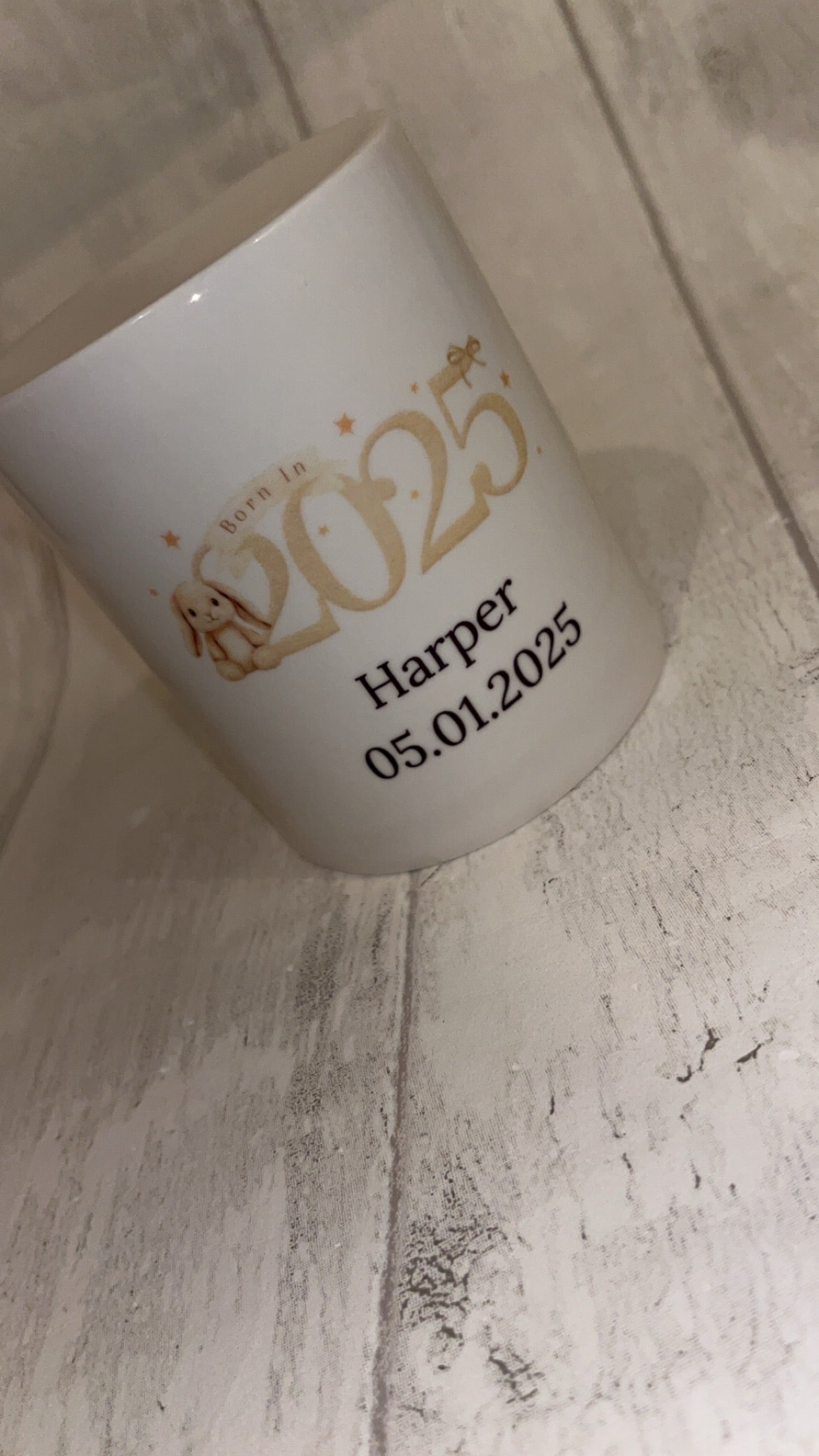 Personalised Beige Born in 2025 Bunny Money Box