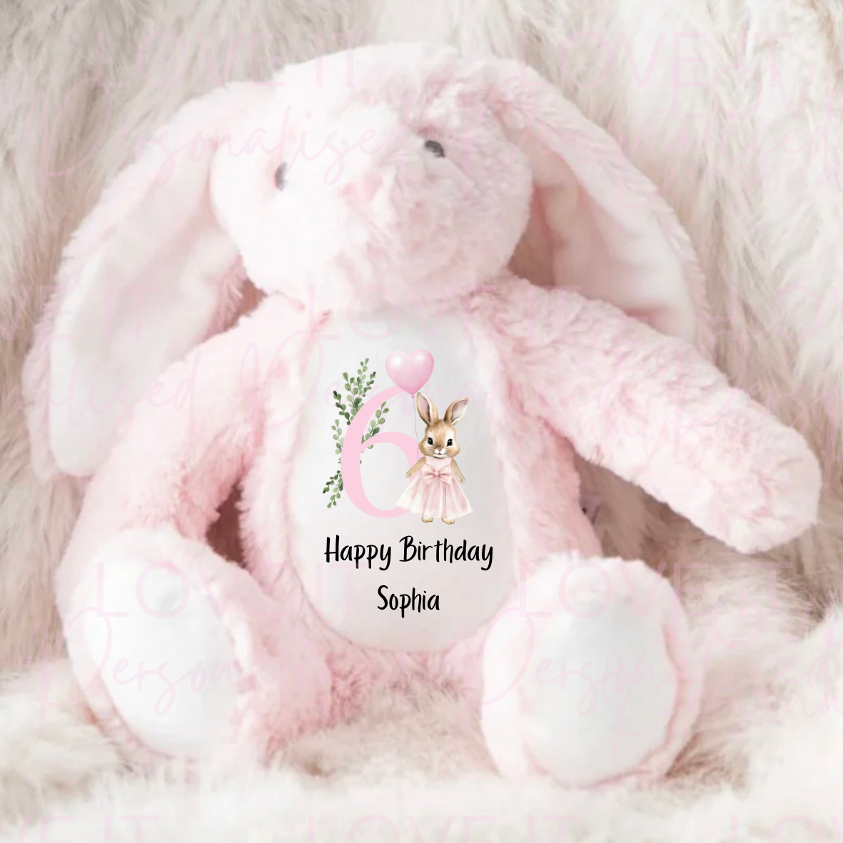 Personalised Birthday Bunny Teddy - Pink/Beige Bunny Girl Number Design