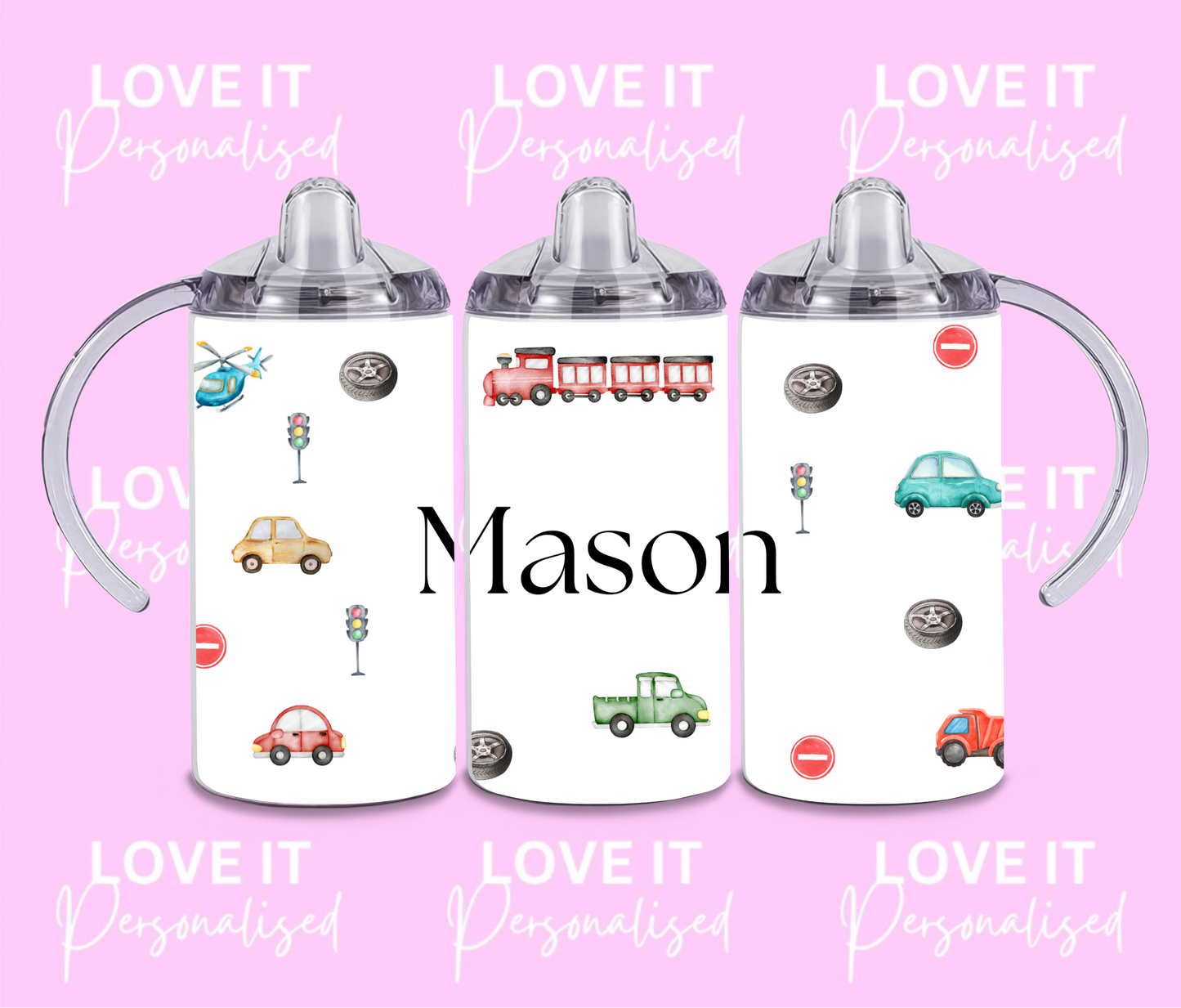 Personalised Transport Children's Sippy Cup (two lids)