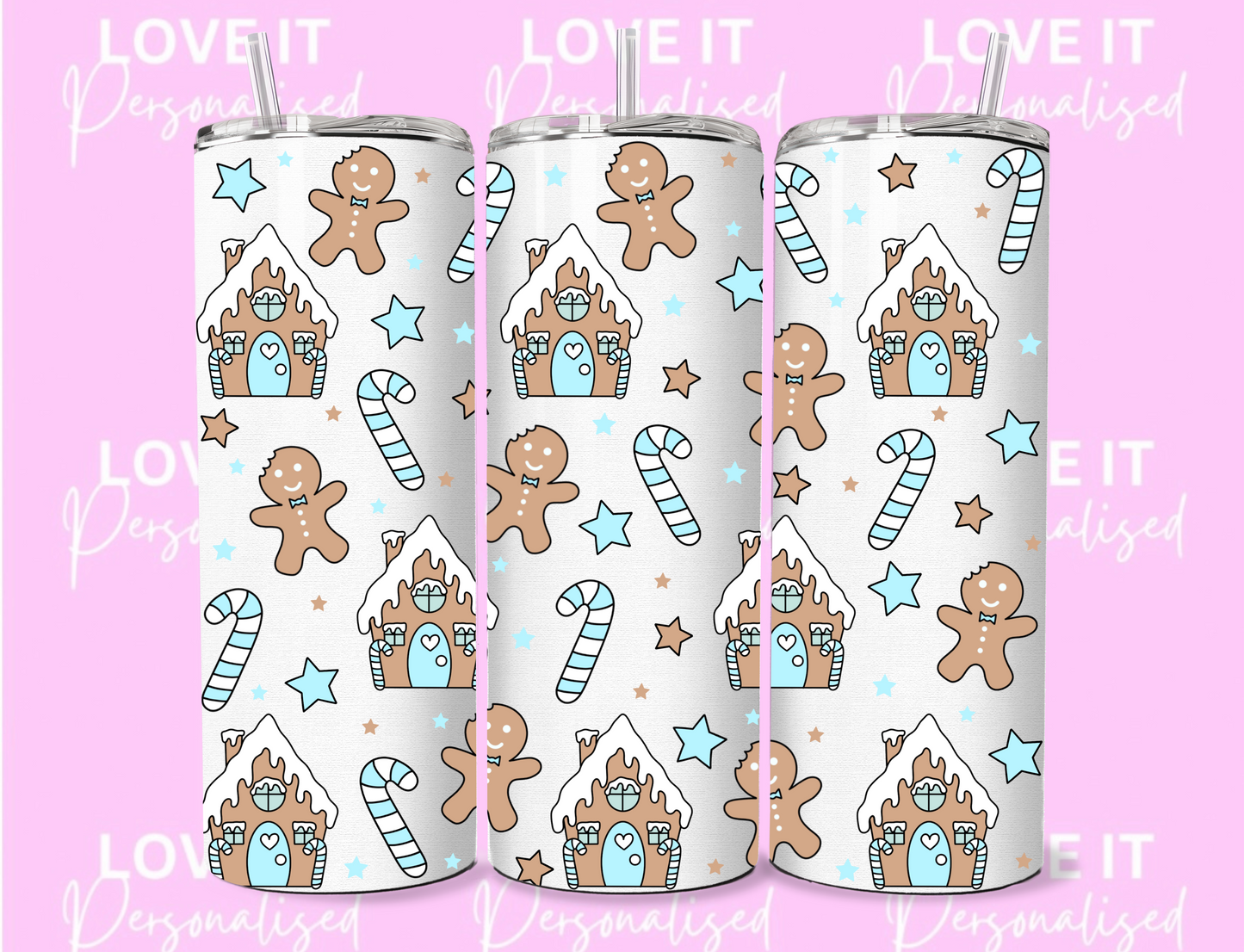 Blue Gingerbread House 12/20oz Christmas Tumbler