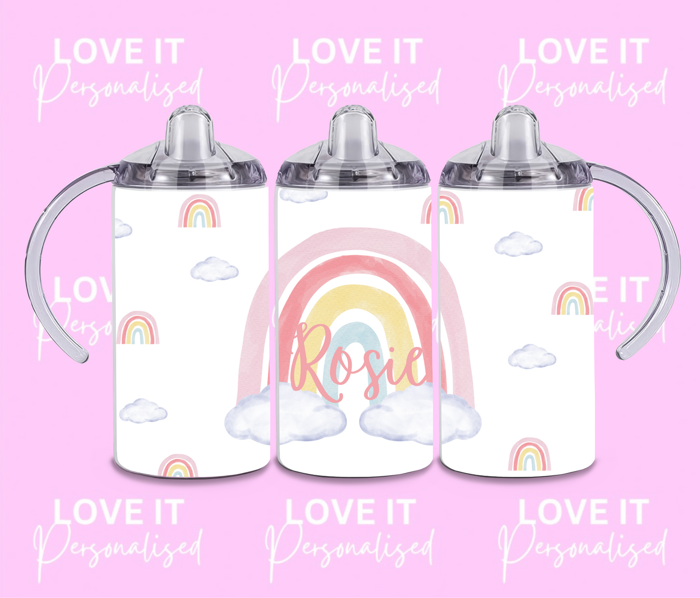 Personalised Rainbow Children's Sippy Cup (two lids)
