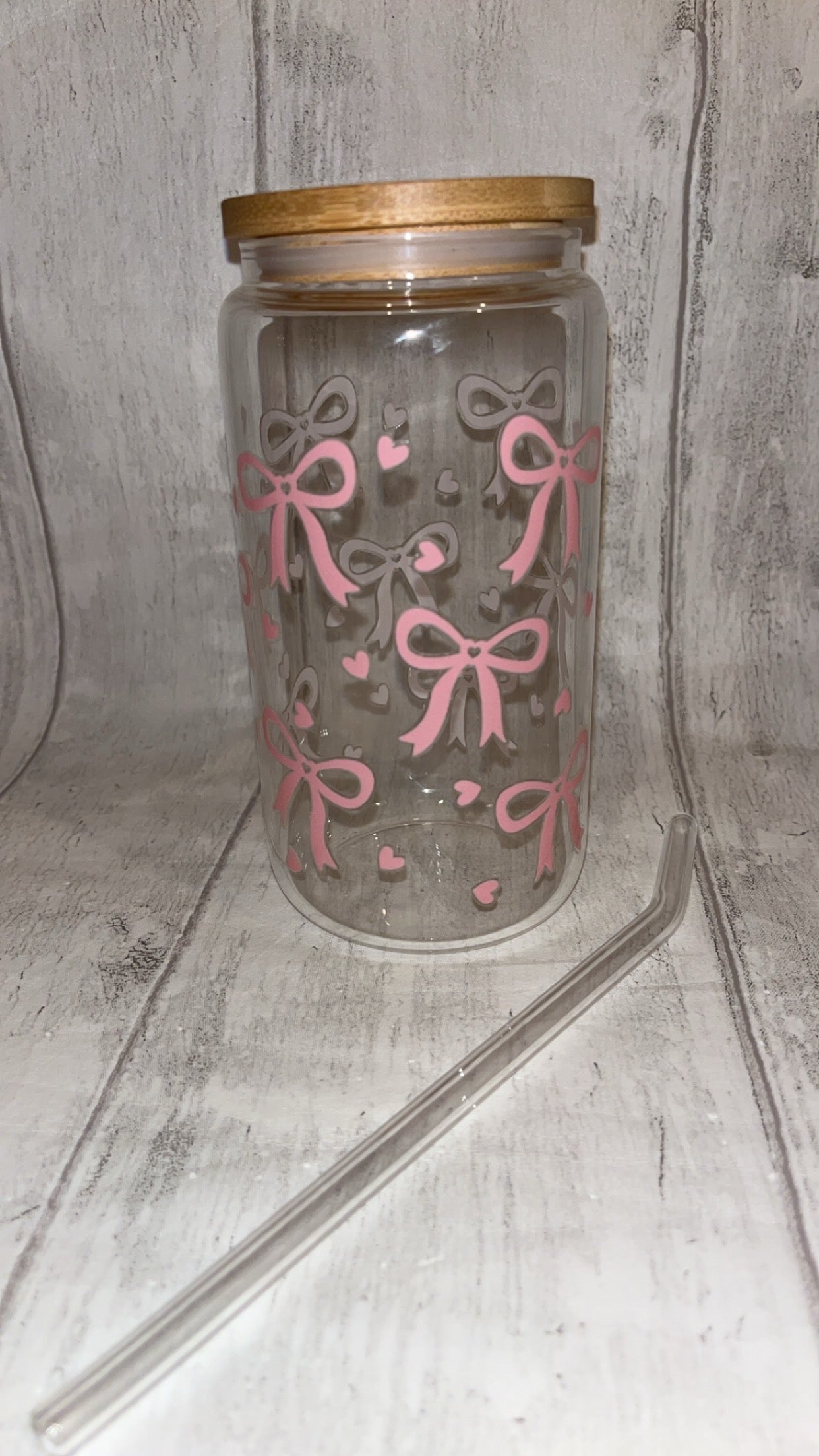 Pink Bow Libbey Glass Can