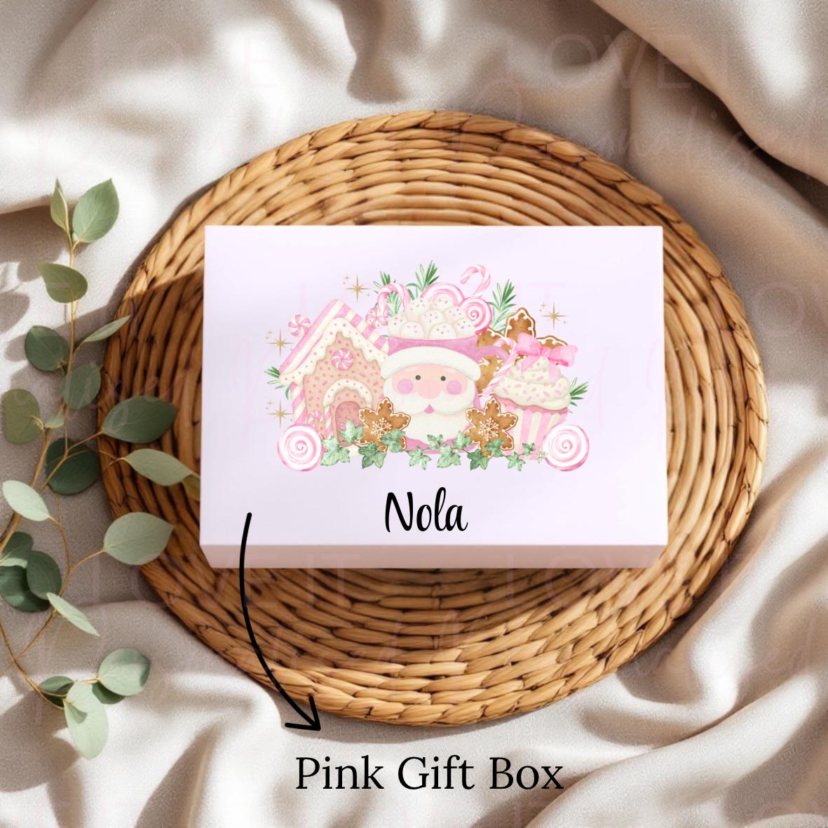 Personalised Christmas Eve Box - Pink/Red Gingerbread Bakery Design