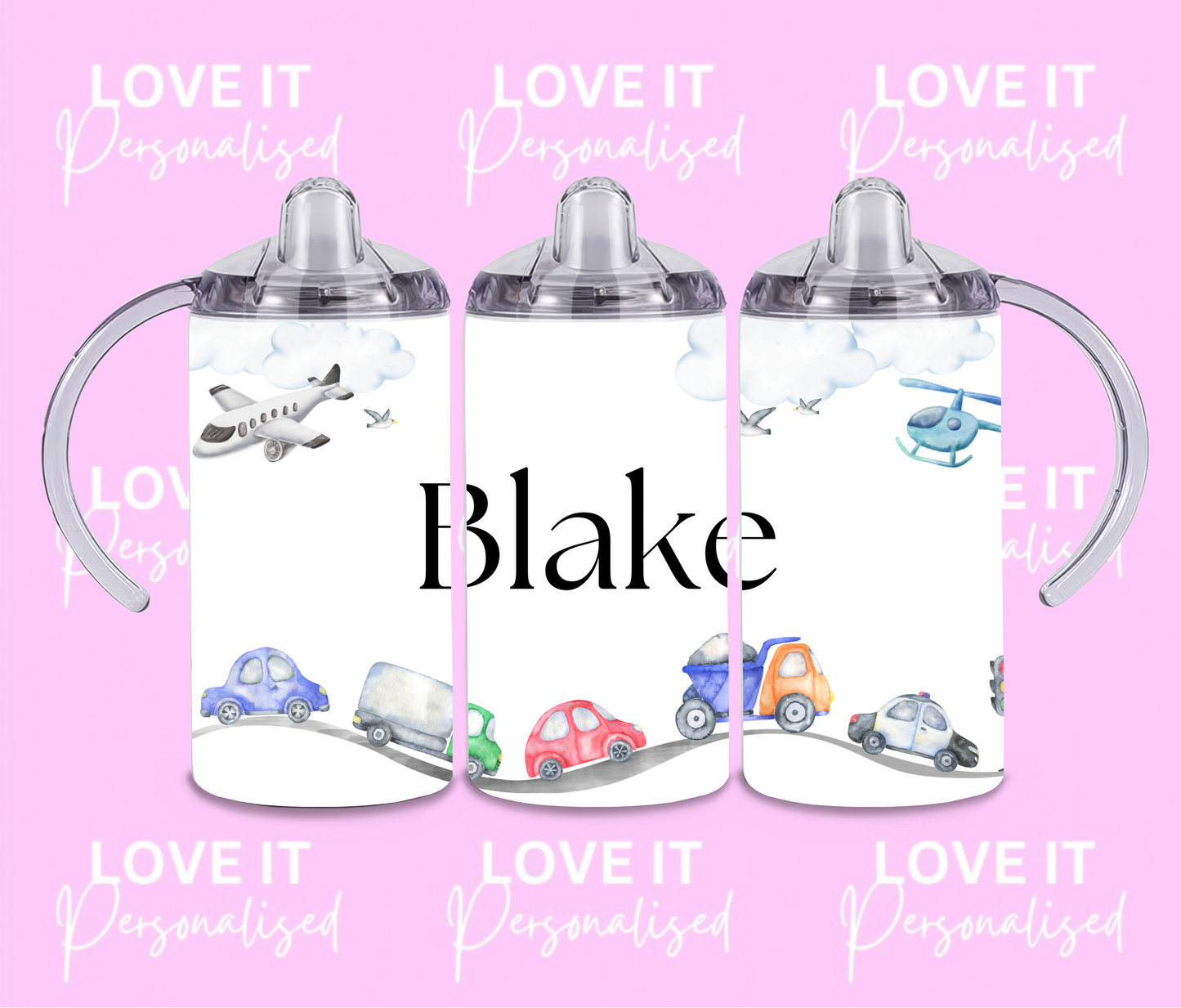 Personalised Car Children's Sippy Cup (two lids)