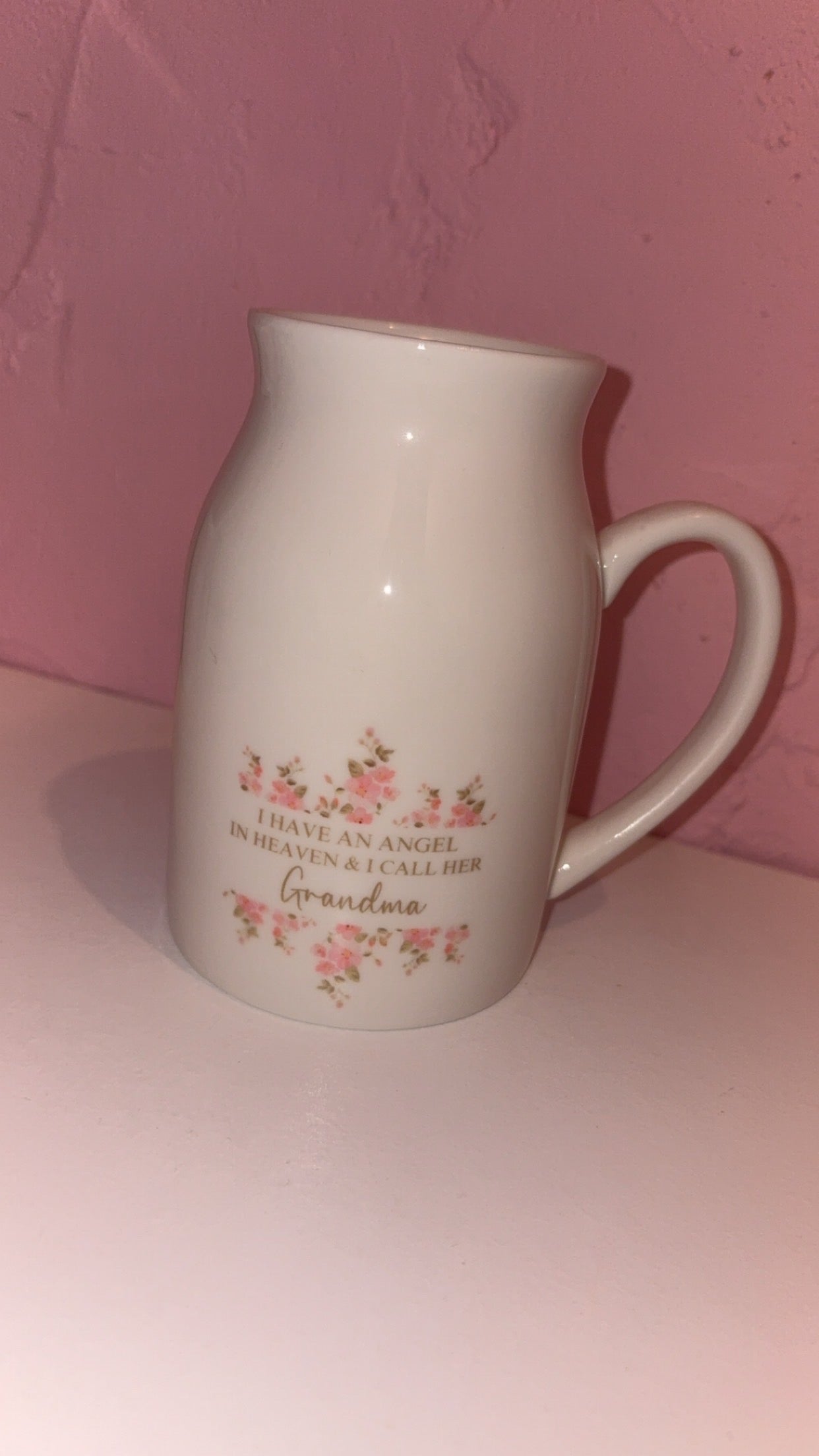 I Have A Angel In Heaven I Call… Pink Floral Ceramic Vase/Milk Jug