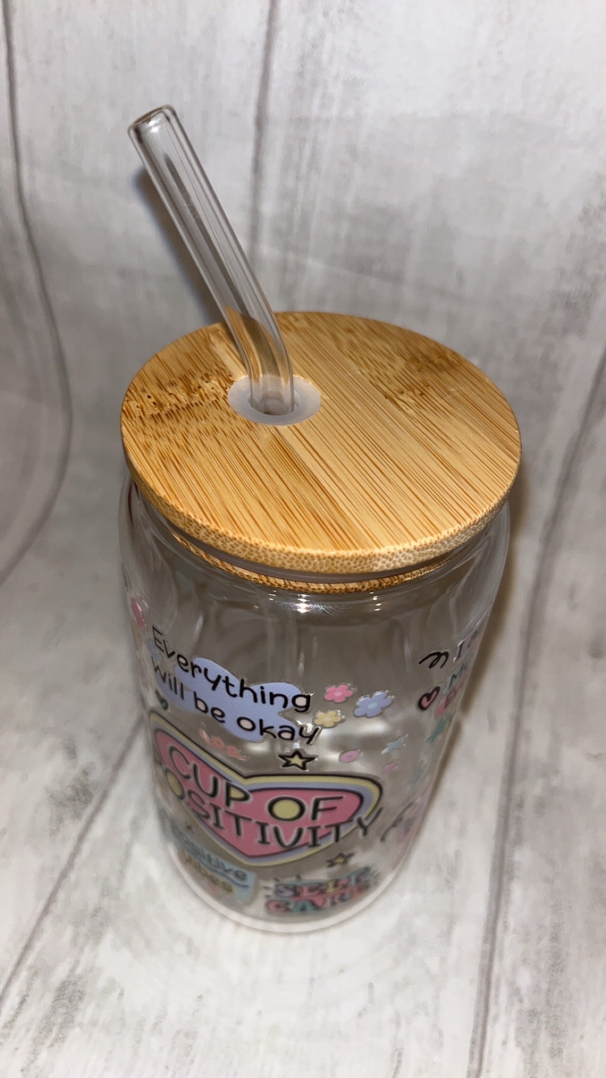Cup Of Positivity Clear Libbey Glass Can
