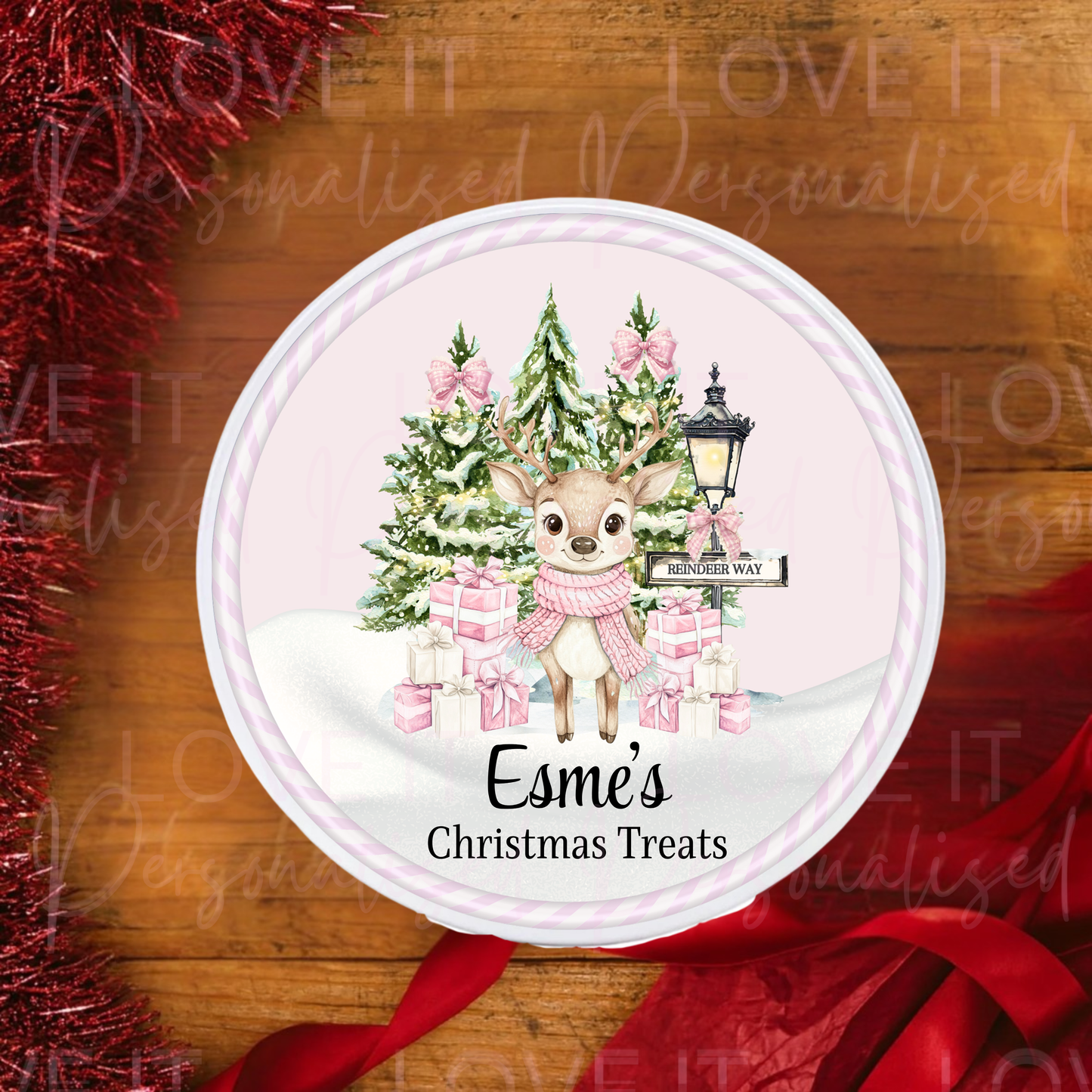 Personalised Christmas Treat/Snack Round Metal Tin/Storage - Gift Idea Boxes