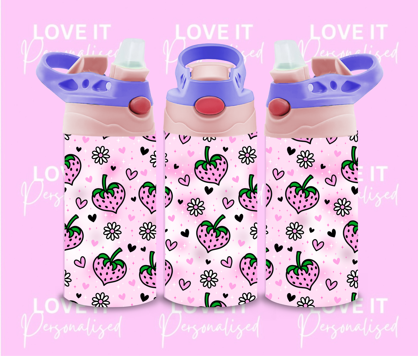 Pink Strawberry Heart Children’s Water Bottle