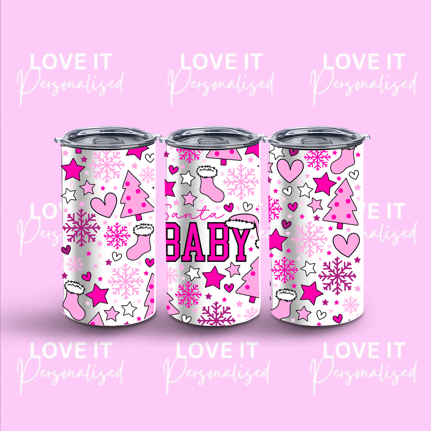 Pink Santa Baby 12/20oz Christmas Tumbler