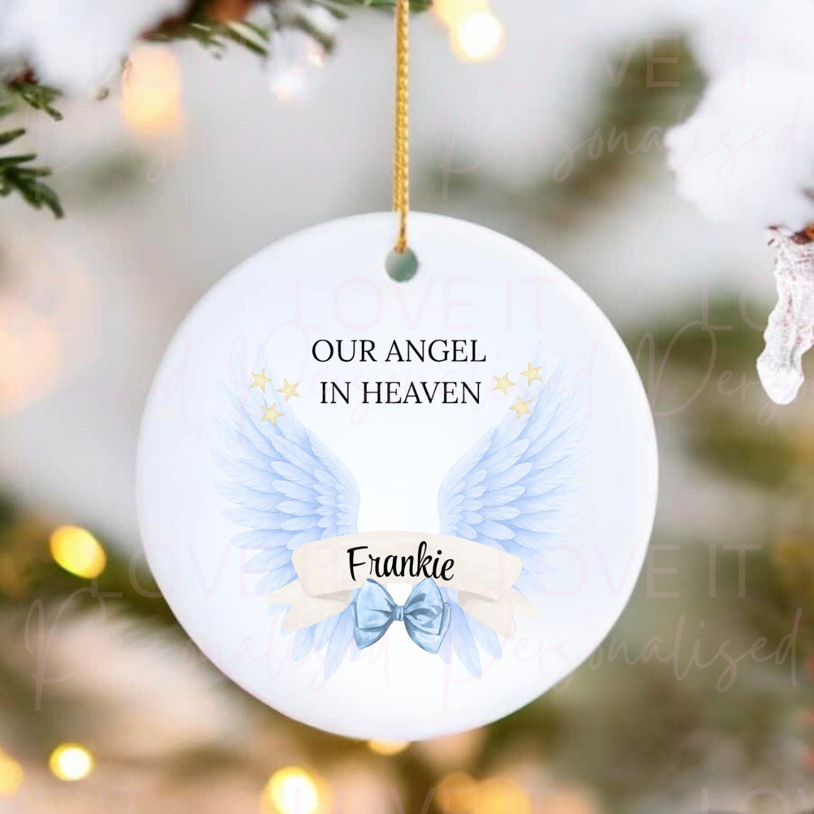 Personalised Pink Memorial Angel Wings Ceramic Ornament