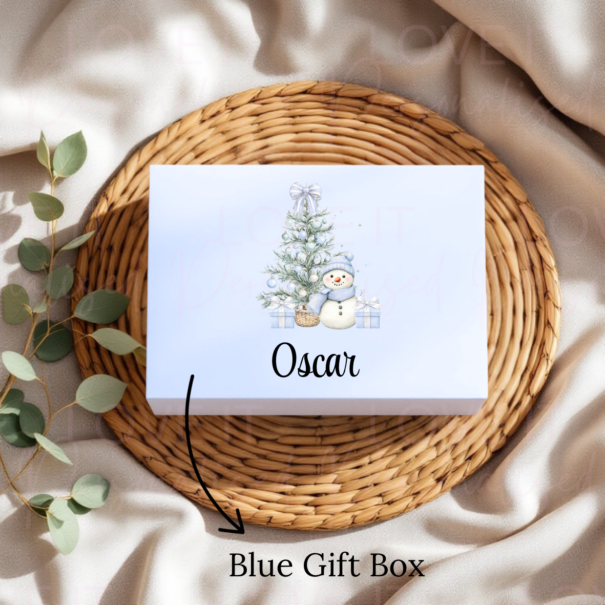 Personalised Christmas Magnetic Gift/Eve Box - Pink/Blue Snowman Design