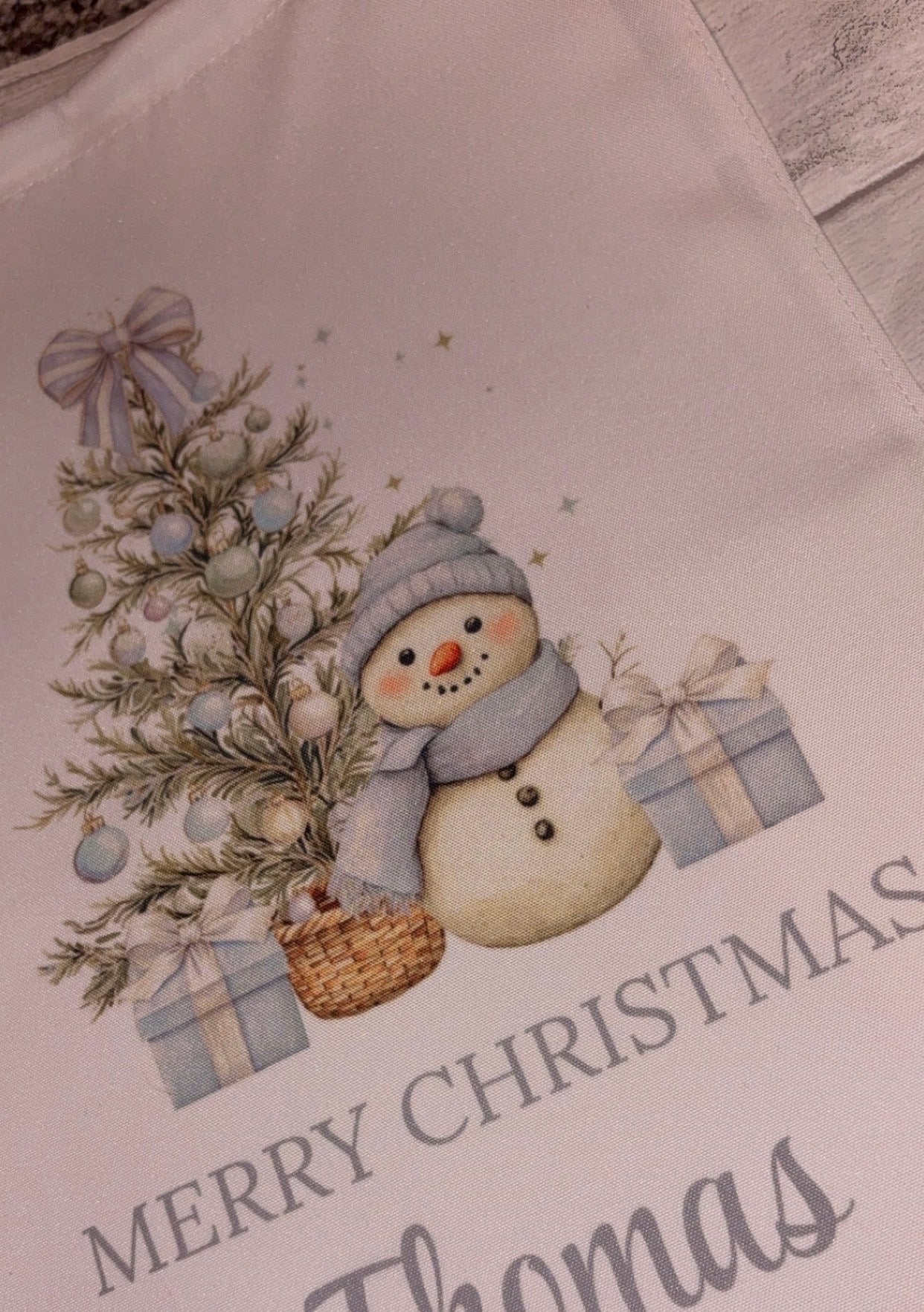 Personalised Christmas Eve Bag - Pink/Blue Snowman Design