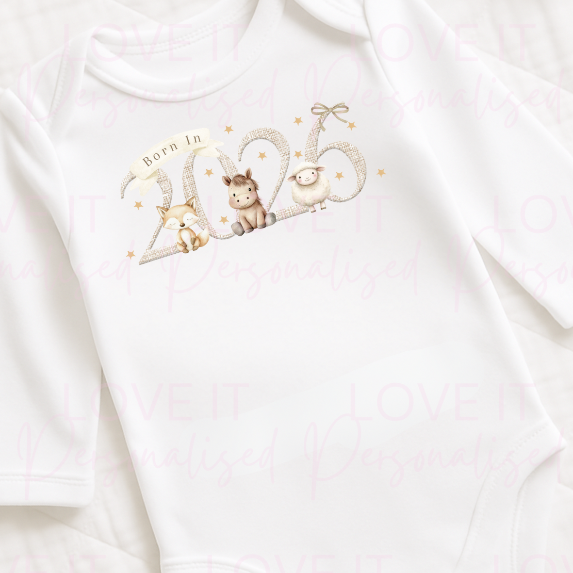 Born In 2026 Woodland Animals Baby/Pregnancy Announcement Baby Bodysuit