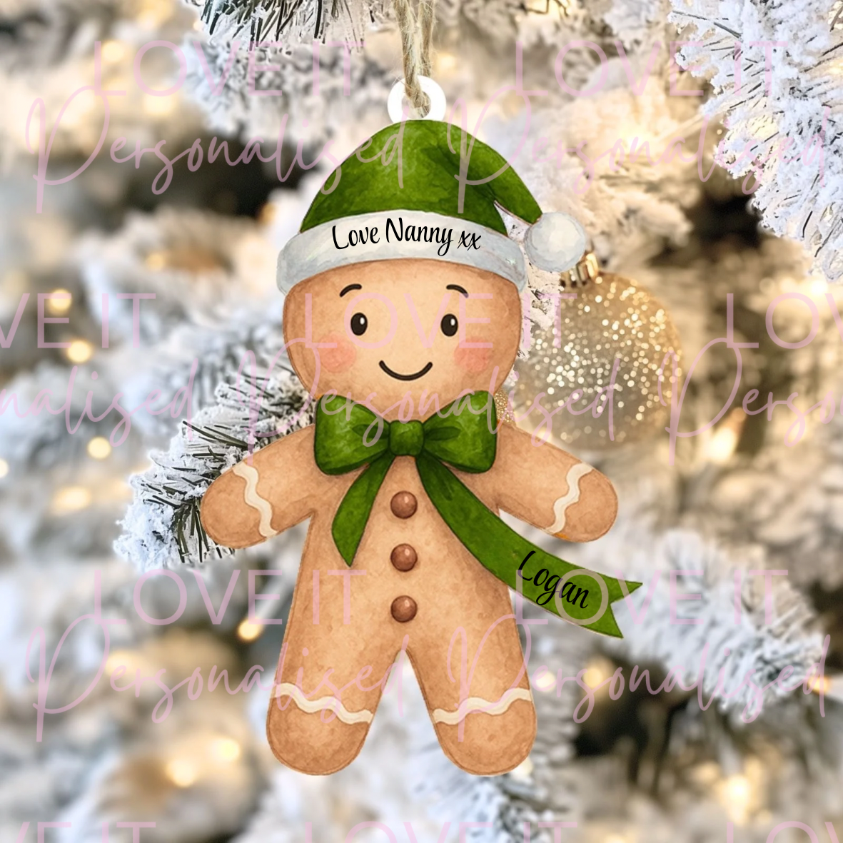 Personalised Custom Message Gingerbread Acrylic Tree Ornament - Multiple Colours