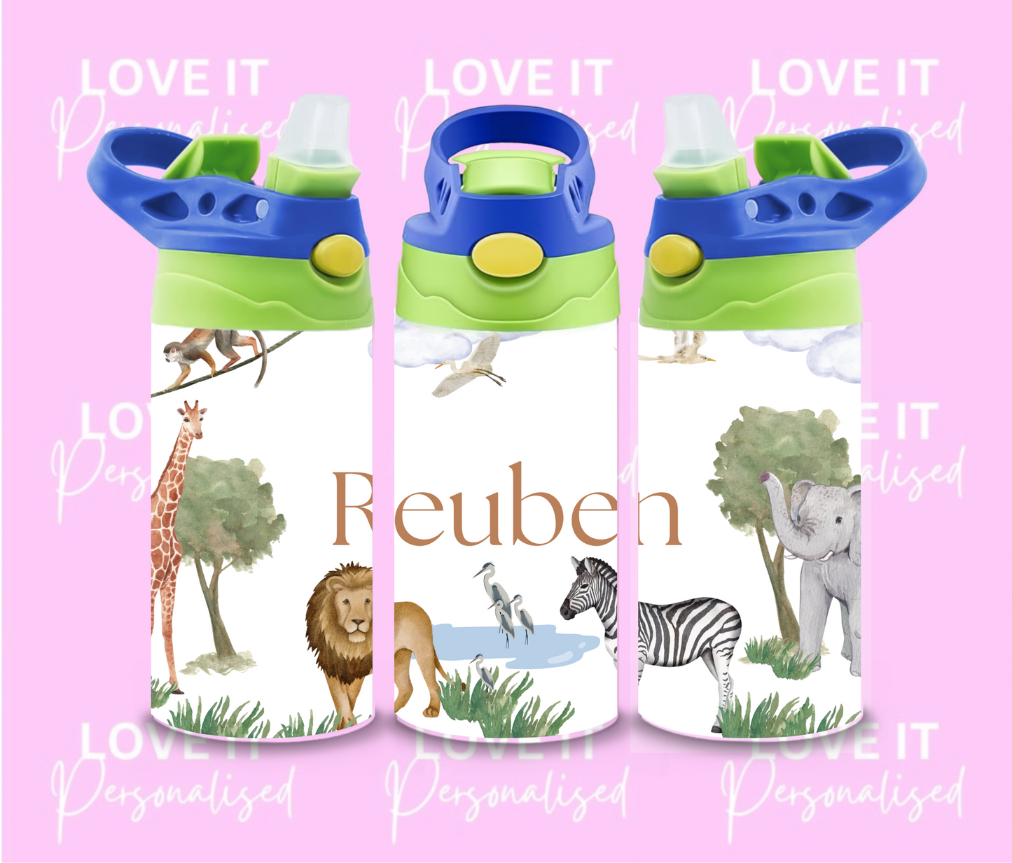 Personalised Safari Animals 12oz Water Bottle