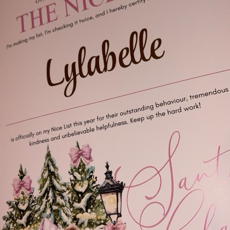 Personalised Nice List Red/Pink/Blue Bear Certificate