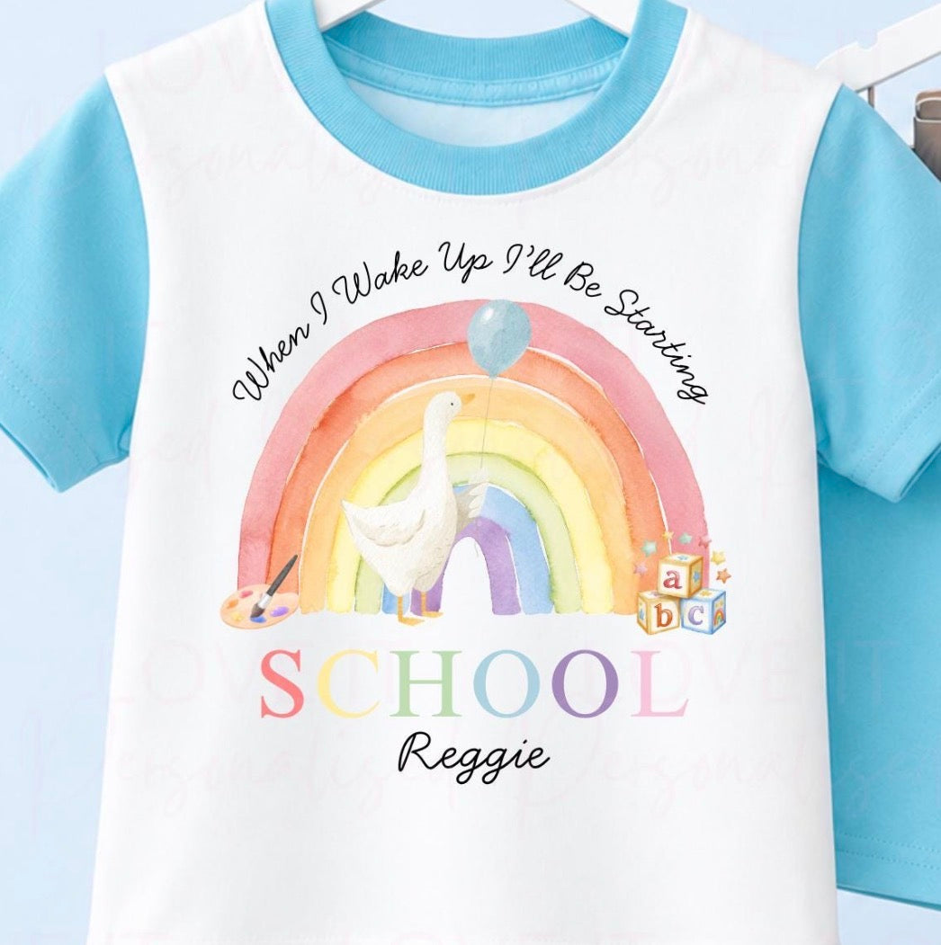 Personalised Starting Nursery/School Duck Rainbow Short/Long Pyjamas