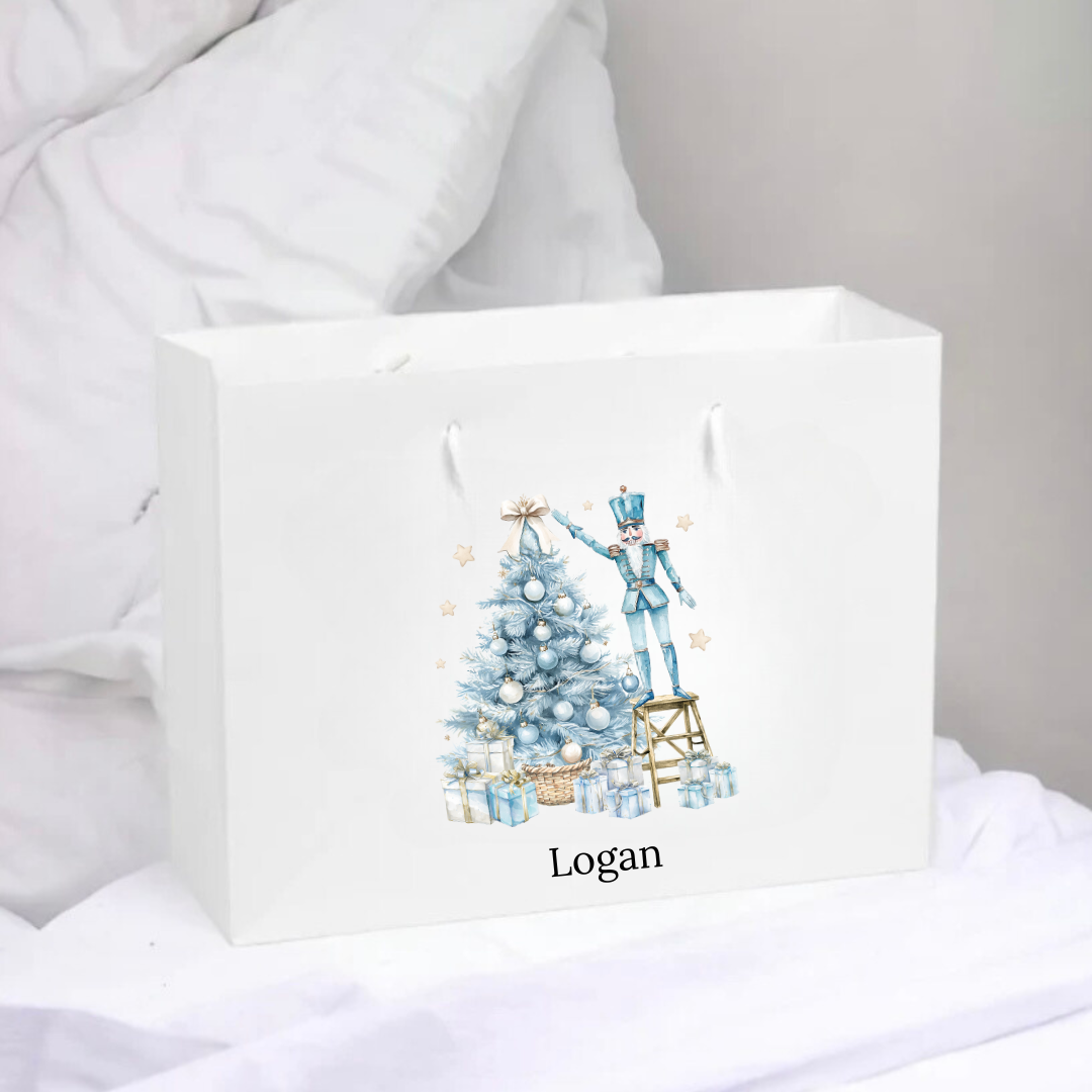 Personalised Christmas Gift Bag - Pink Or Blue Nutcracker Design