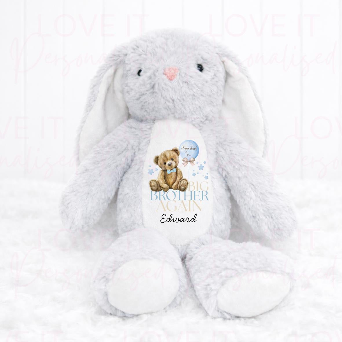 Personalised ‘I’m going to be a Big Sister/Brother/Again’ Bunny Teddy - Pink/Blue/Brown/Grey/White
