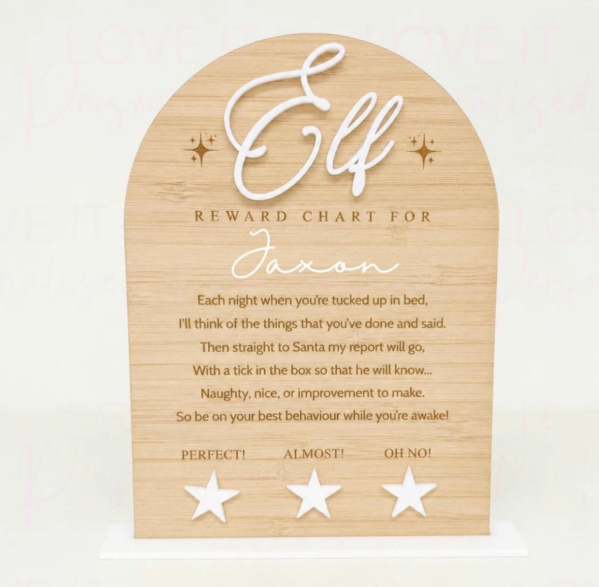 Personalised Oak Wooden Elf Reward Chart - Elf Report