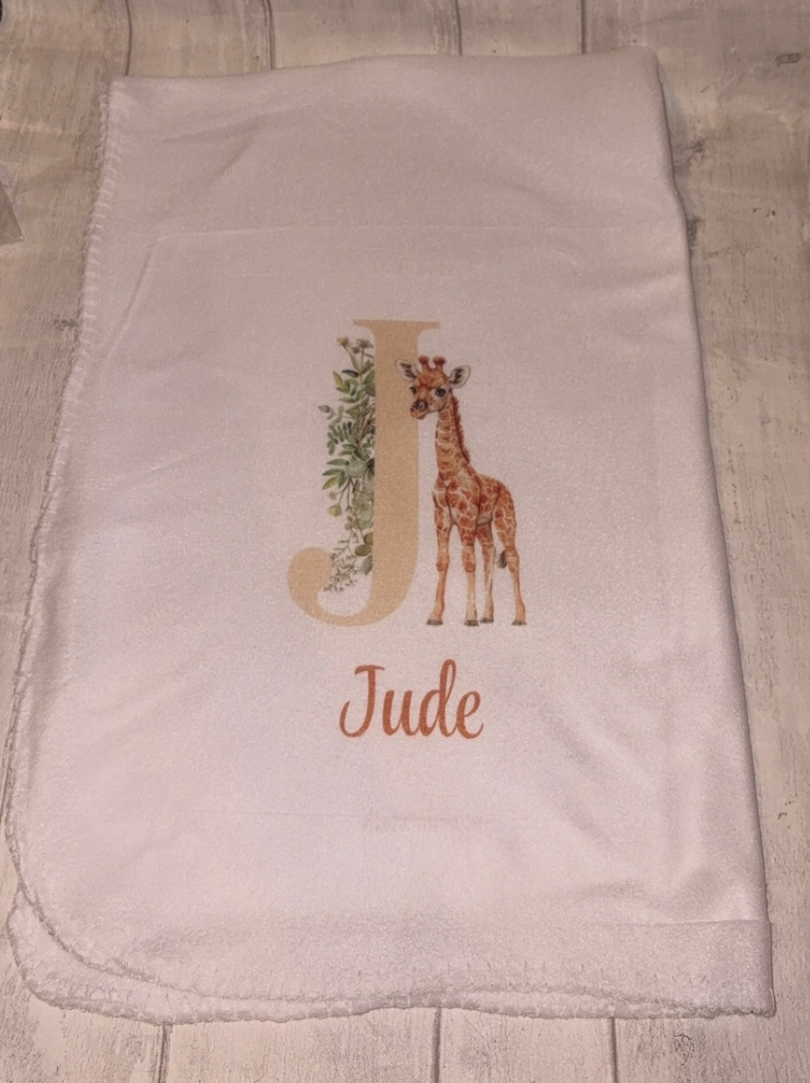 Personalised Giraffe White Baby Blanket