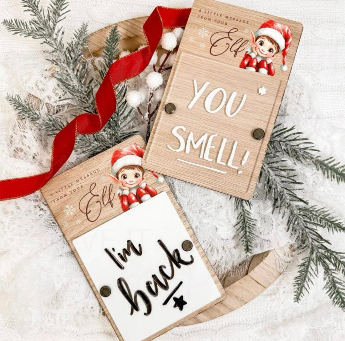 Oak Elf Christmas Message Reusable Board Sign