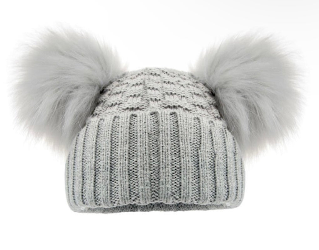Grey Double Pom Hat