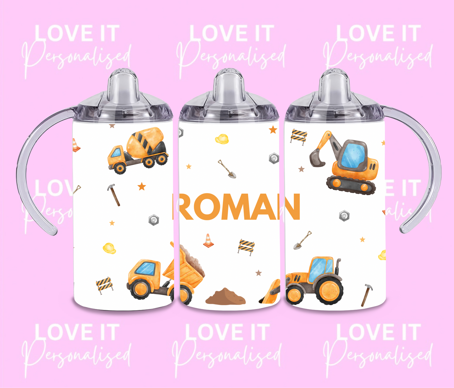 Personalised Construction Children's Sippy Cup (two Lids)