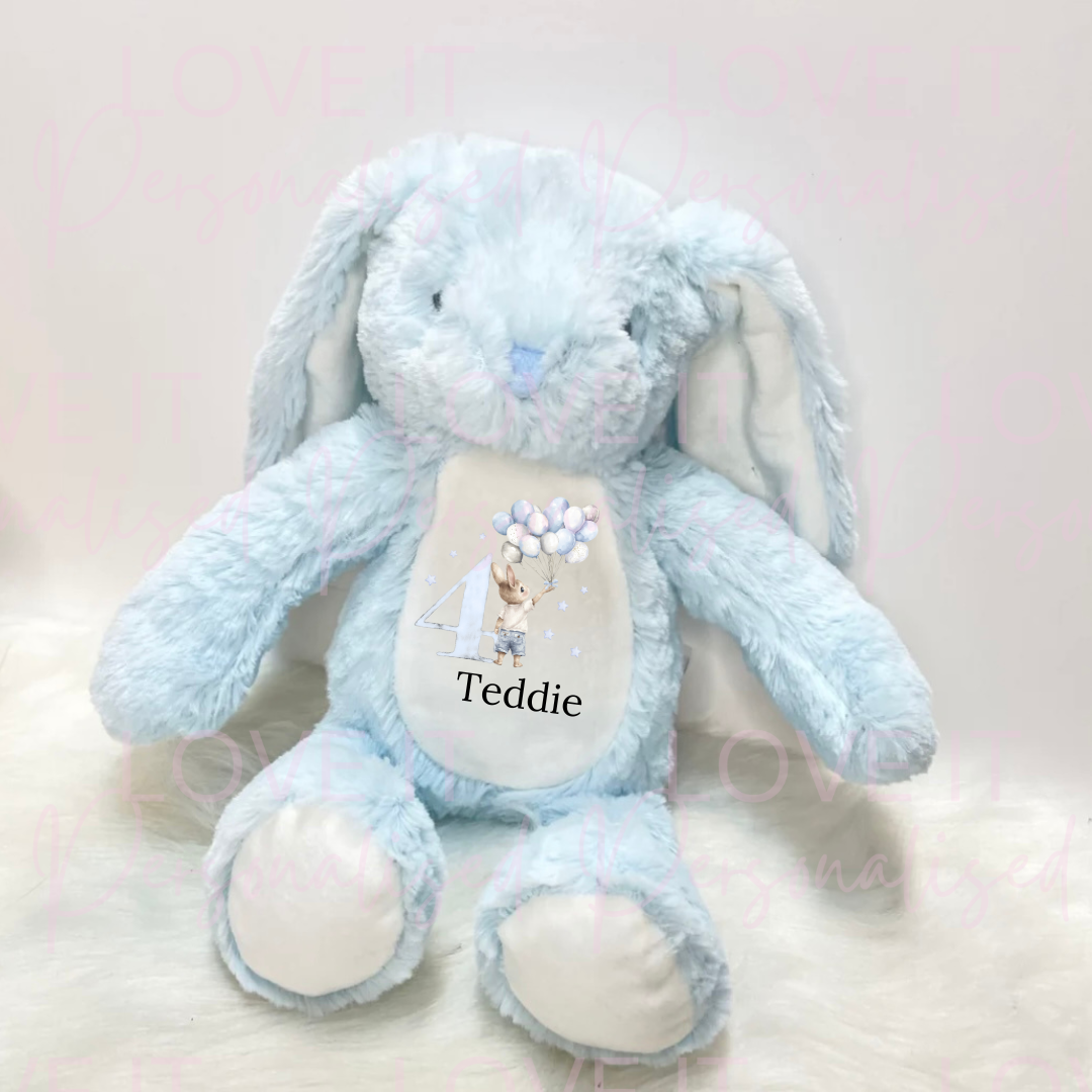 Personalised Bunny Teddy - Blue Rabbit Design