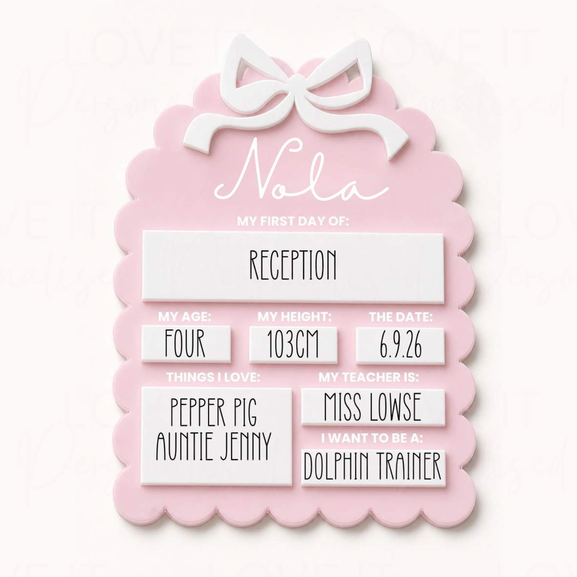 Personalised Back To School Scallop Bow Acrylic Board