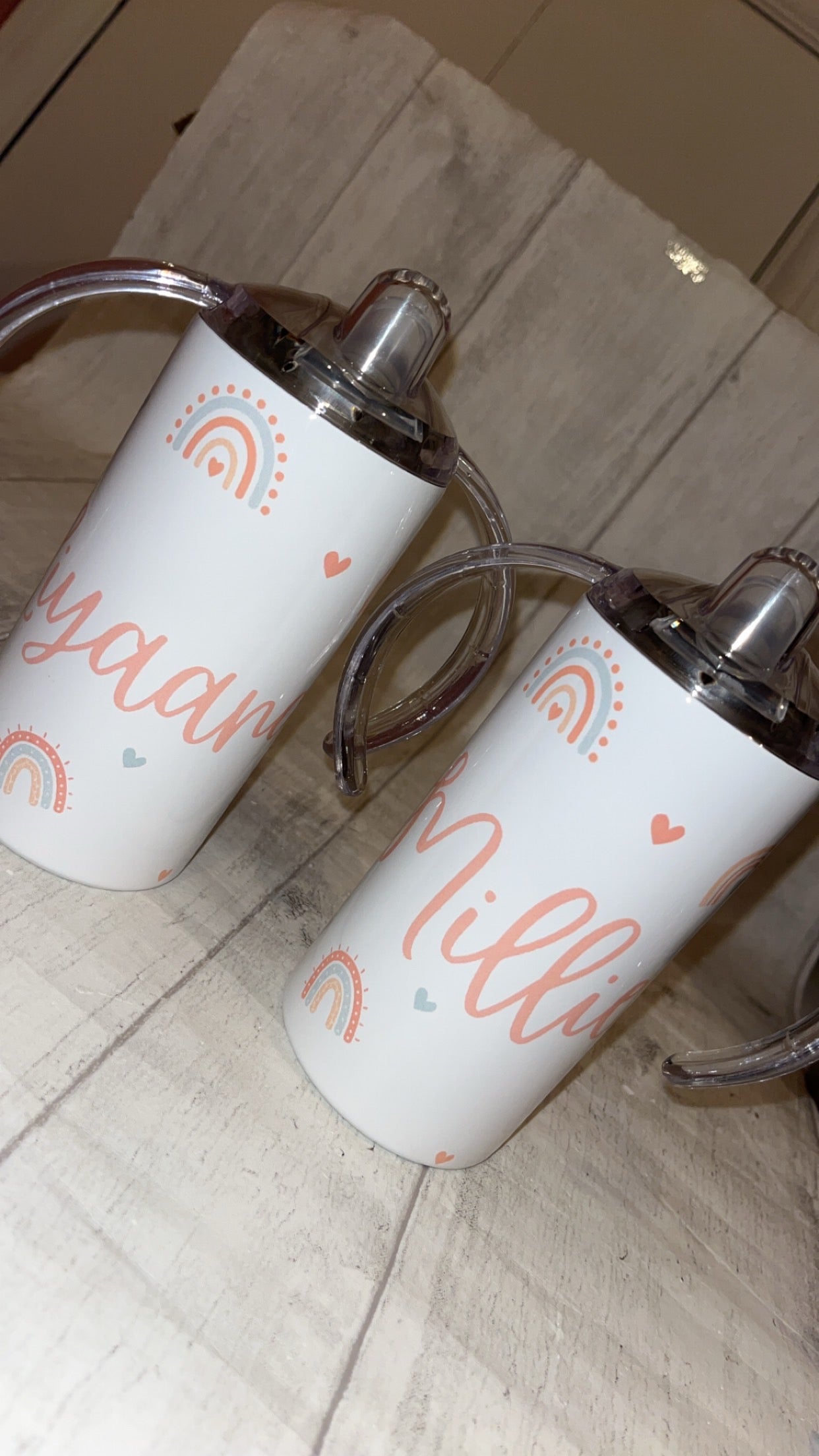 Personalised Boho Rainbow Children's Sippy Cup (two lids)