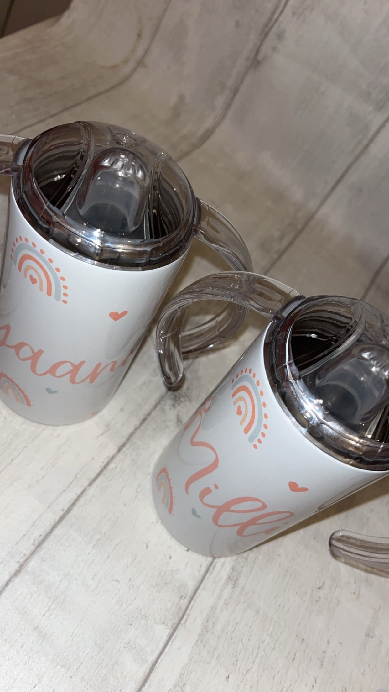 Personalised Boho Rainbow Children's Sippy Cup (two lids)
