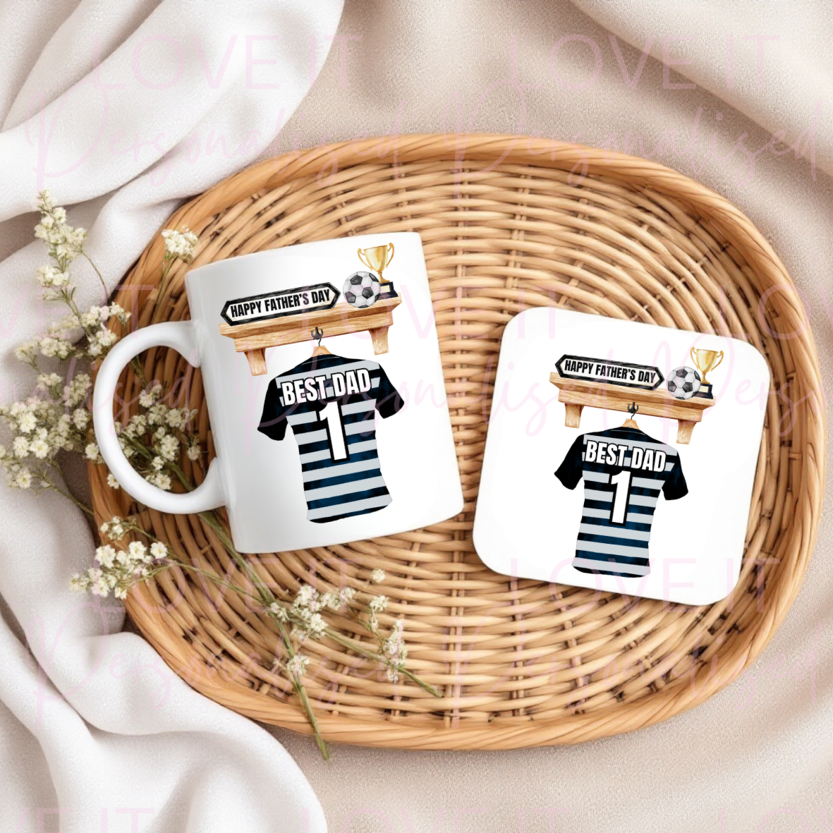 Happy Father's Day Best Dad Football Shirt Mug/Coaster