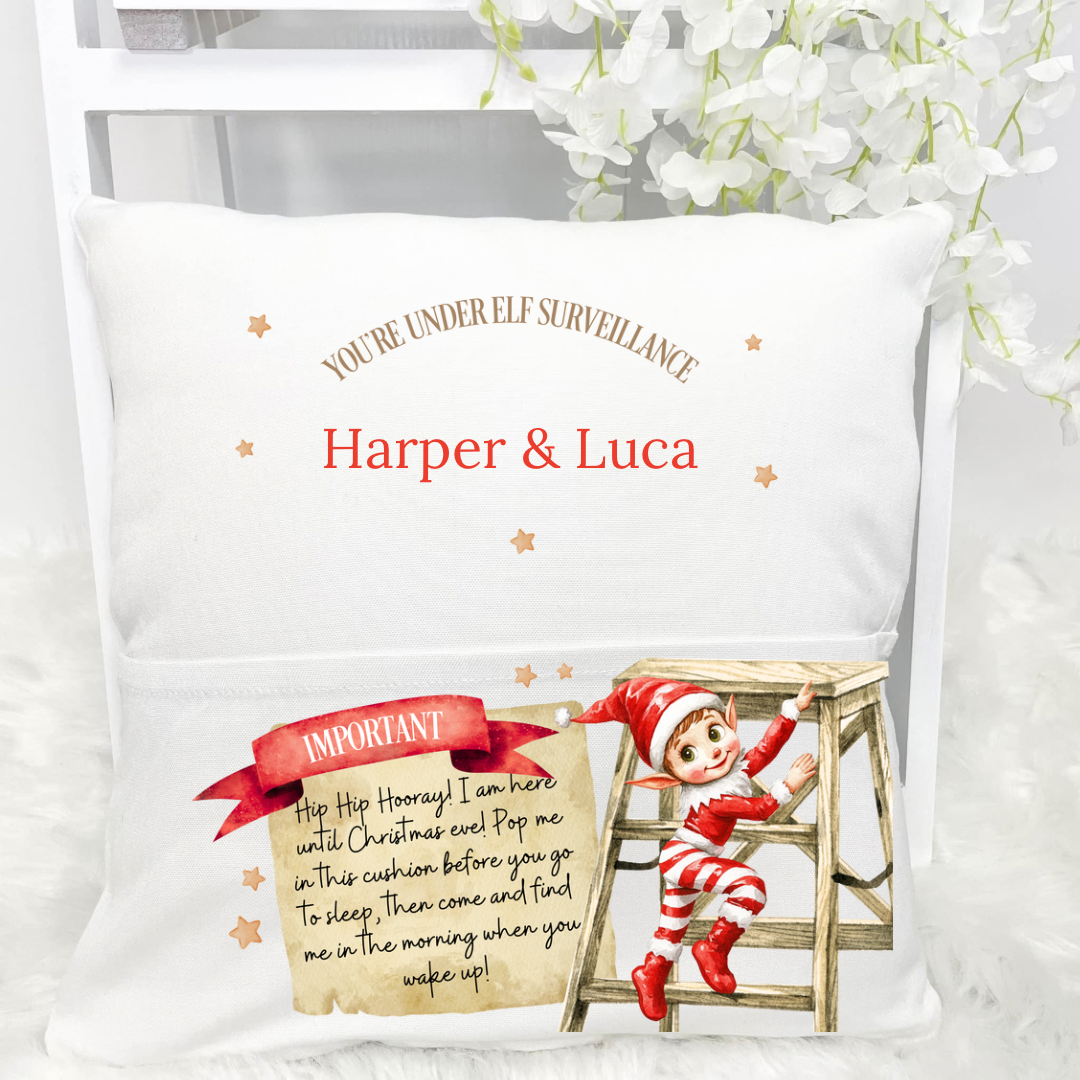 Personalised Christmas Pocket Cushion - Elf Design