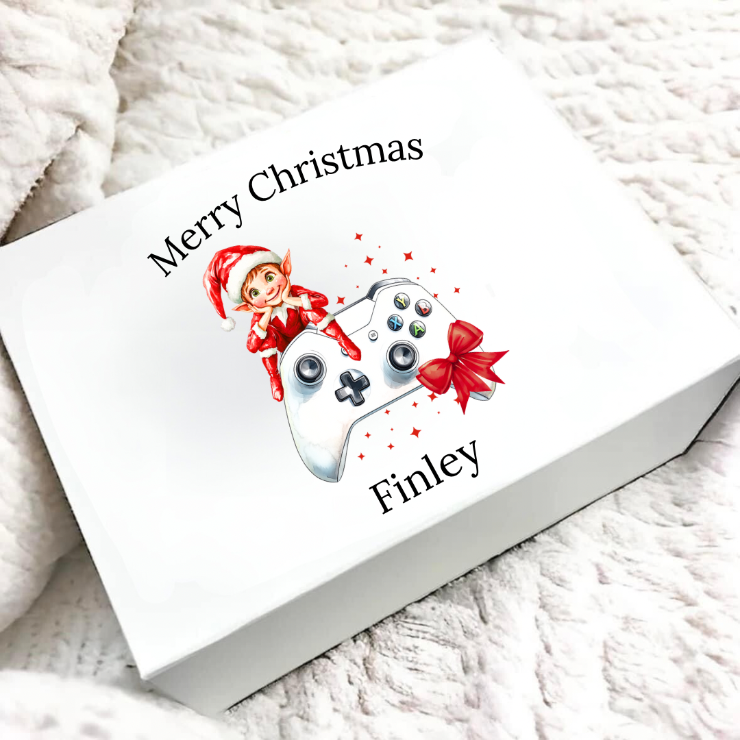 Personalised Christmas Magnetic Gift/Eve Box - Elf Gamer Design