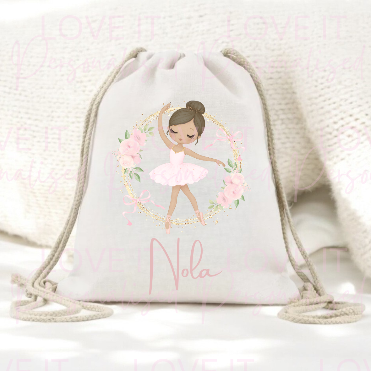Personalised Ballerina Children’s Drawstring Pe/Swim Bag - Changeable Hair Colour/Skin Tone