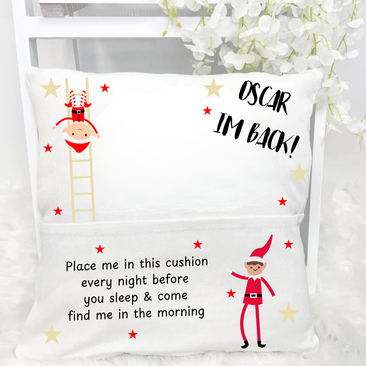 Personalised Christmas Pocket Cushion - Elf Design