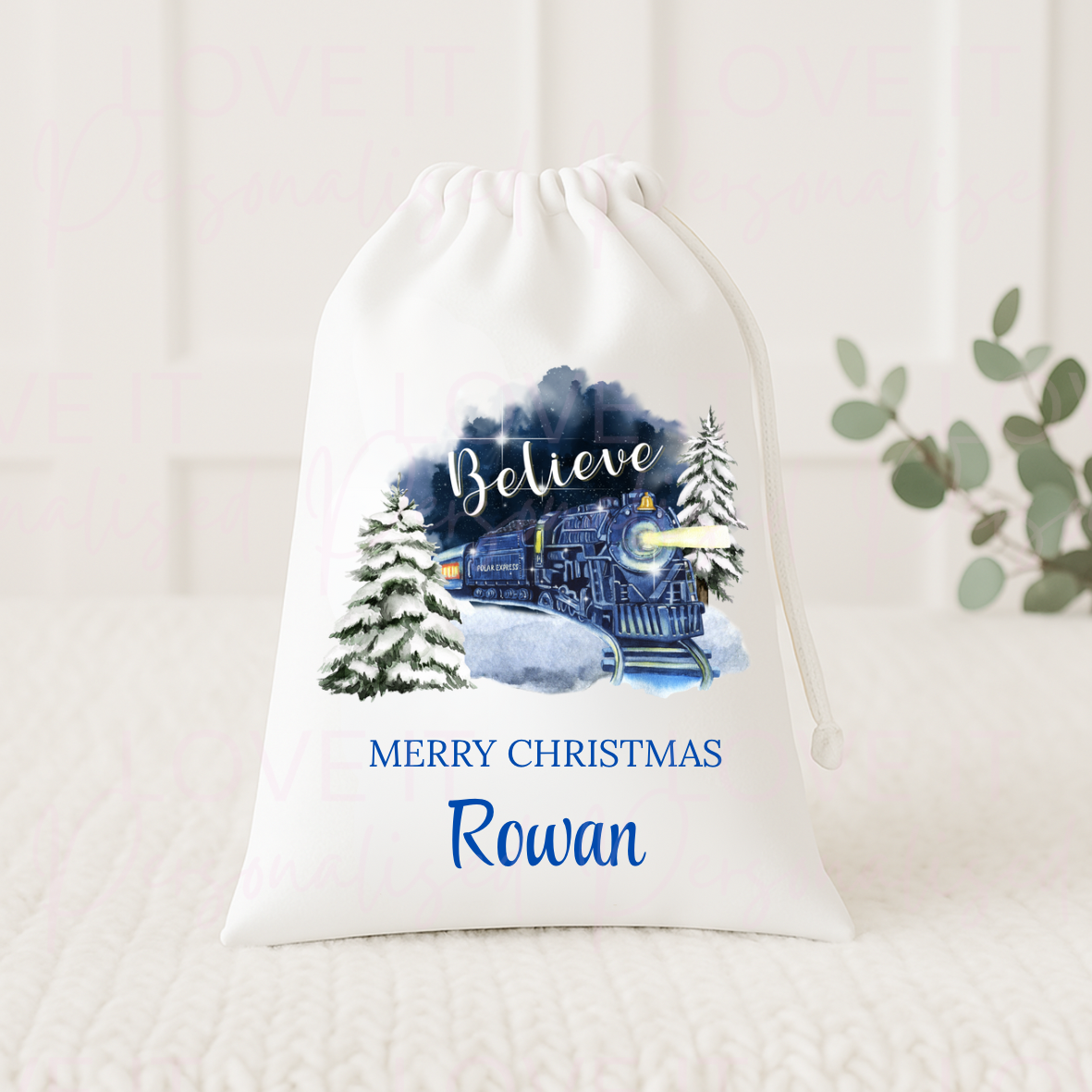 Personalised Christmas Eve Bag - Believe Train Design