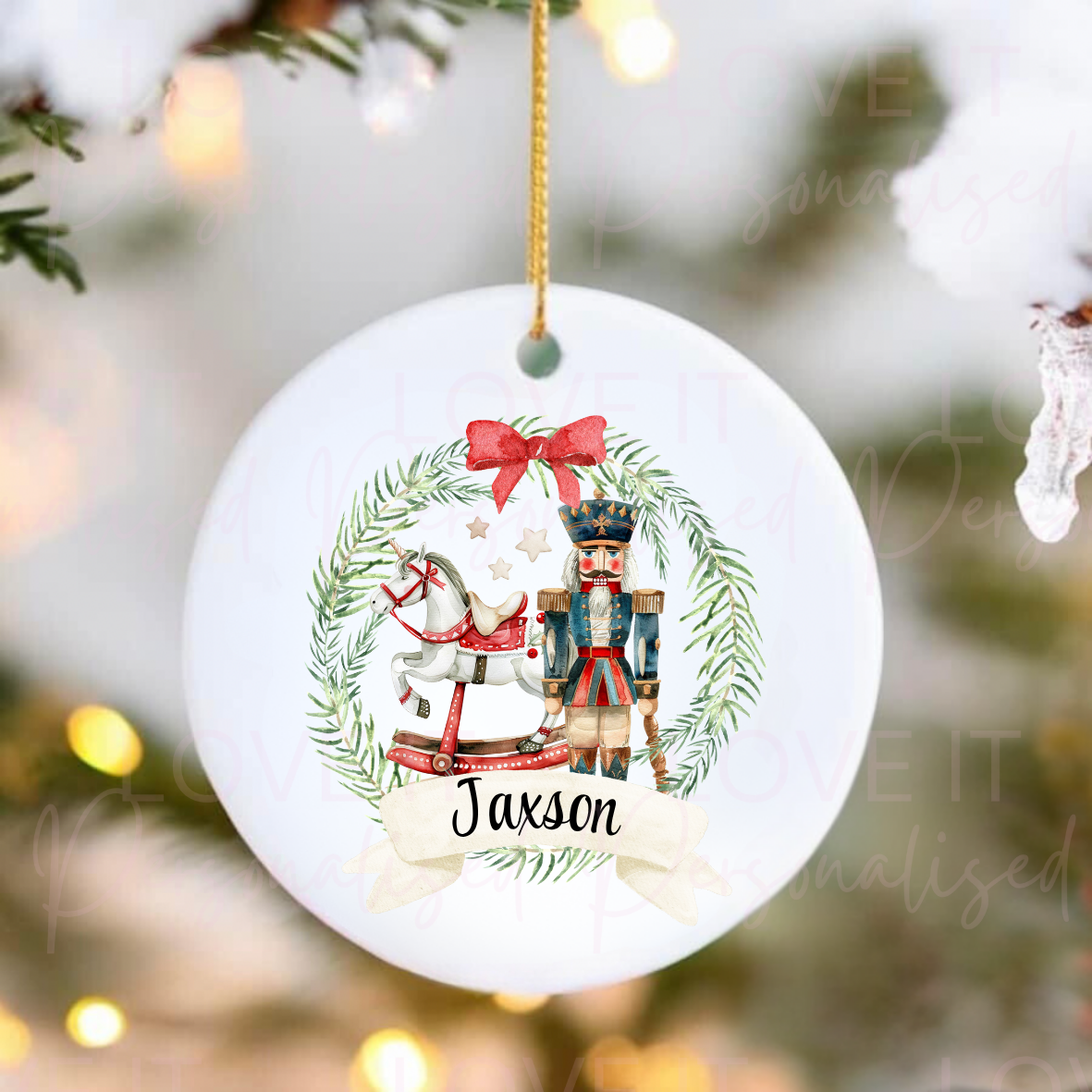 Personalised Ceramic Christmas Ornament - Pink/Blue Nutcracker Design