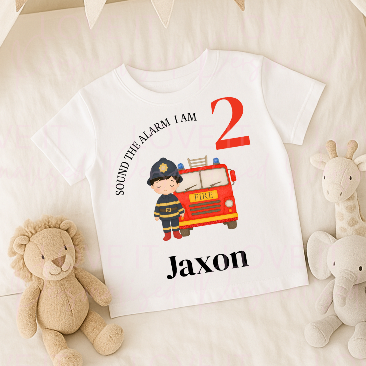 Personalised Sound The Alarm I Am… Fire Truck Children's Birthday T-Shirt