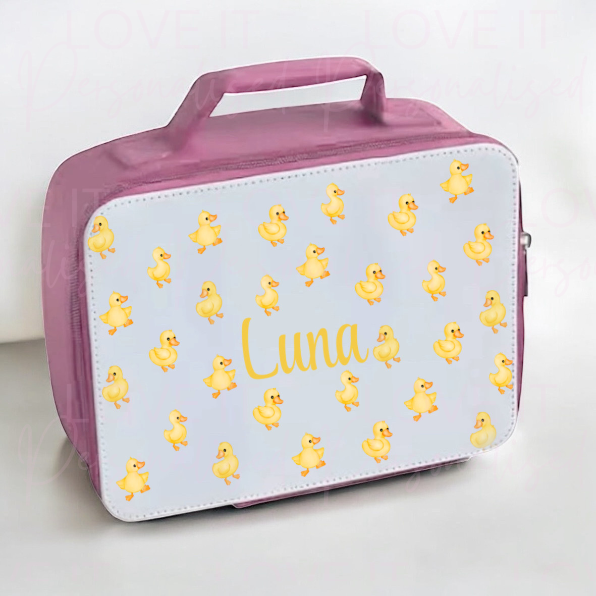 Personalised Duck Pink/Black Lunch Bag